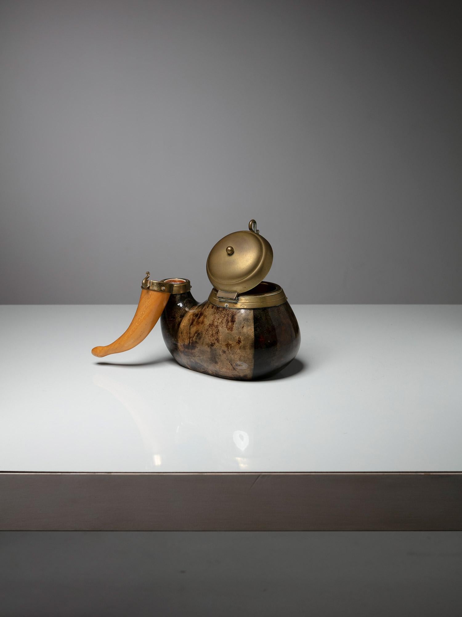 Italian Large Parchment  and Brass Pipe Shaped Box by Aldo Tura for Macabo, Italy, 1950s For Sale
