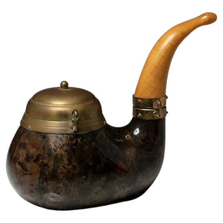 Large Parchment  and Brass Pipe Shaped Box by Aldo Tura for Macabo, Italy, 1950s For Sale