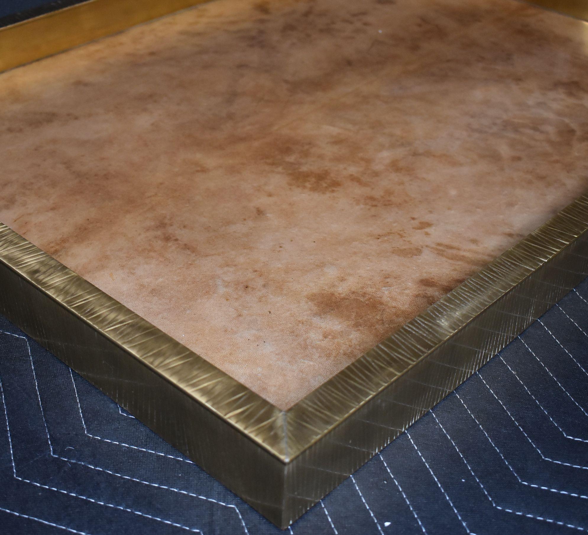 Contemporary Large Parchment and Brass Tray