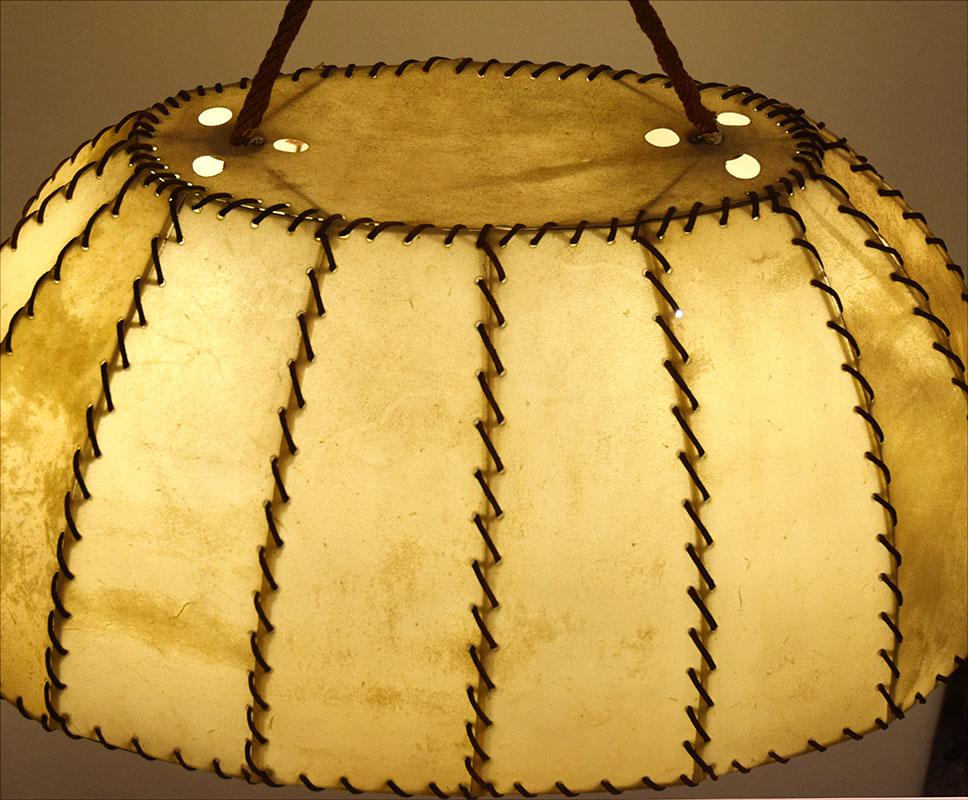 Leather Large parchment chandelier made in Italy in the 1960s