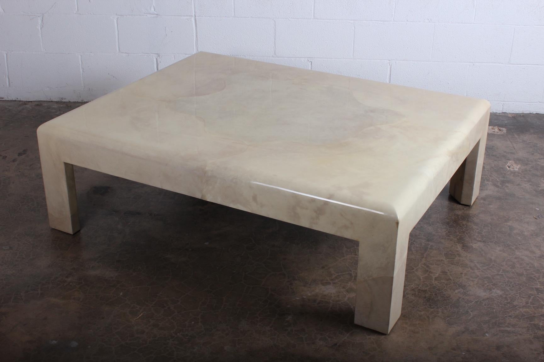 Large Parchment Goatskin Coffee Table In Good Condition In Dallas, TX
