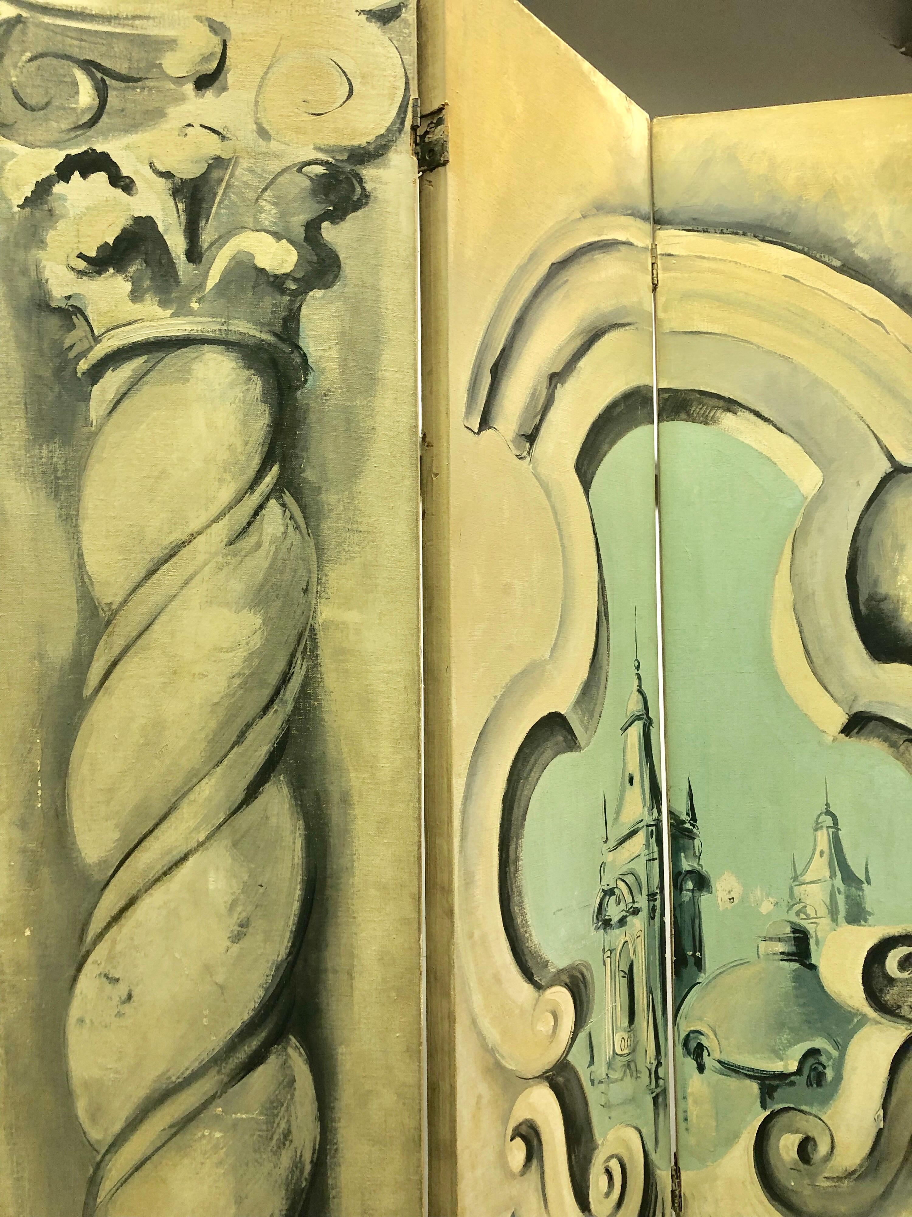 Canvas Large Paris Opera Tromp L'Oeil 4 Panel Theatrical / Decorative Screen, 1940 For Sale