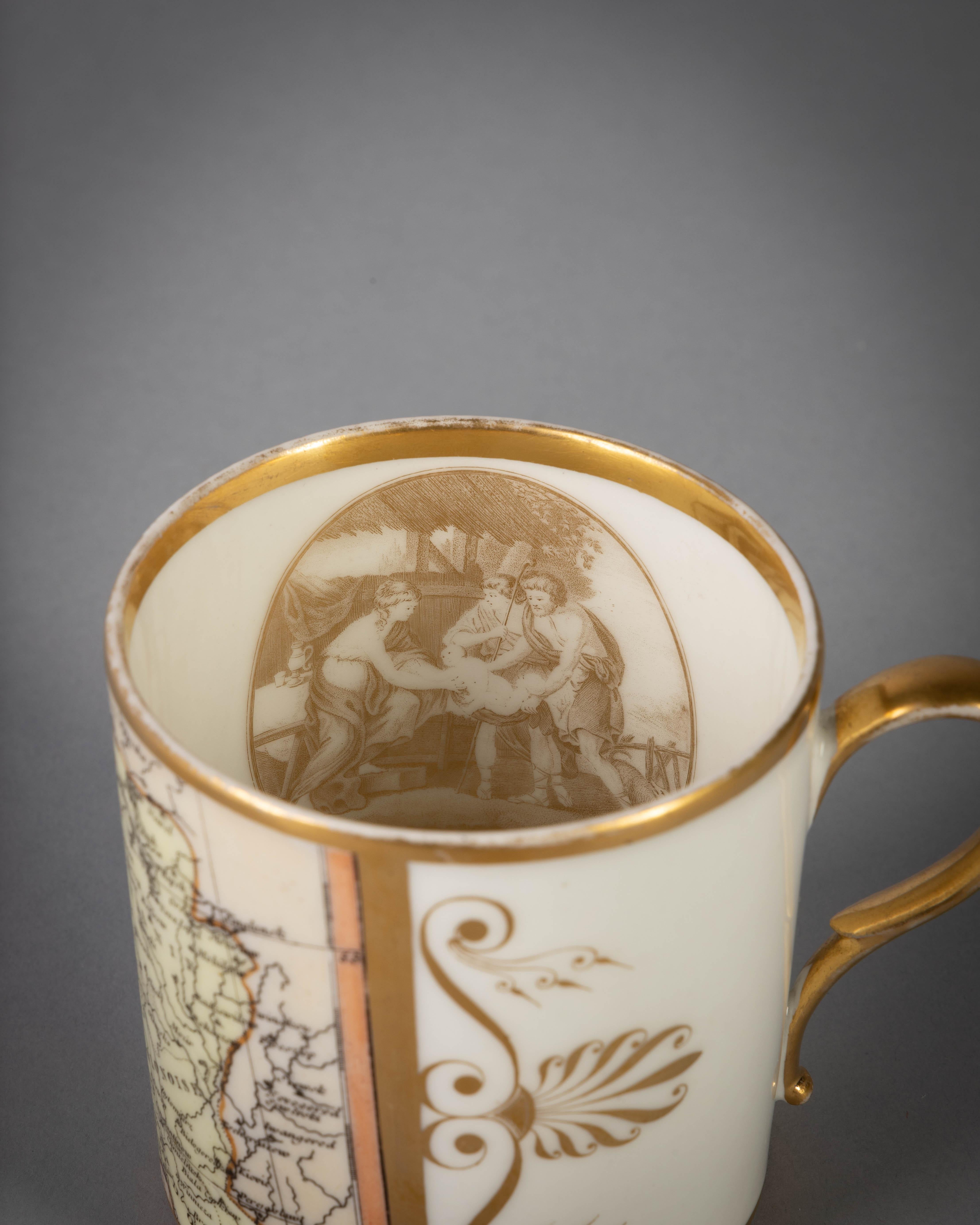 Large Paris Porcelain Map of Italy Cup and Saucer, circa 1810 In Good Condition For Sale In New York, NY