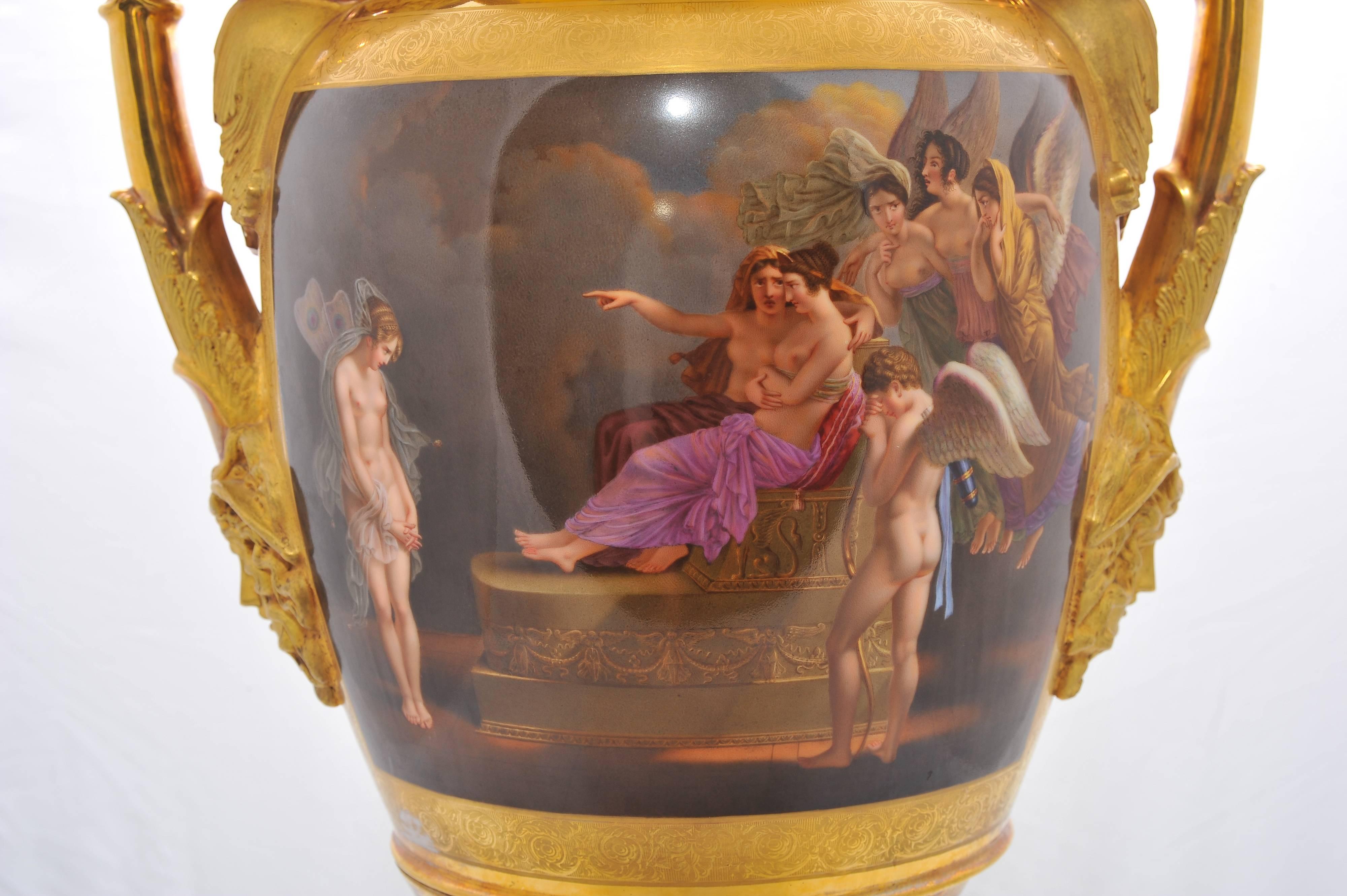 French Large Paris Porcelain Vase, 19th Century