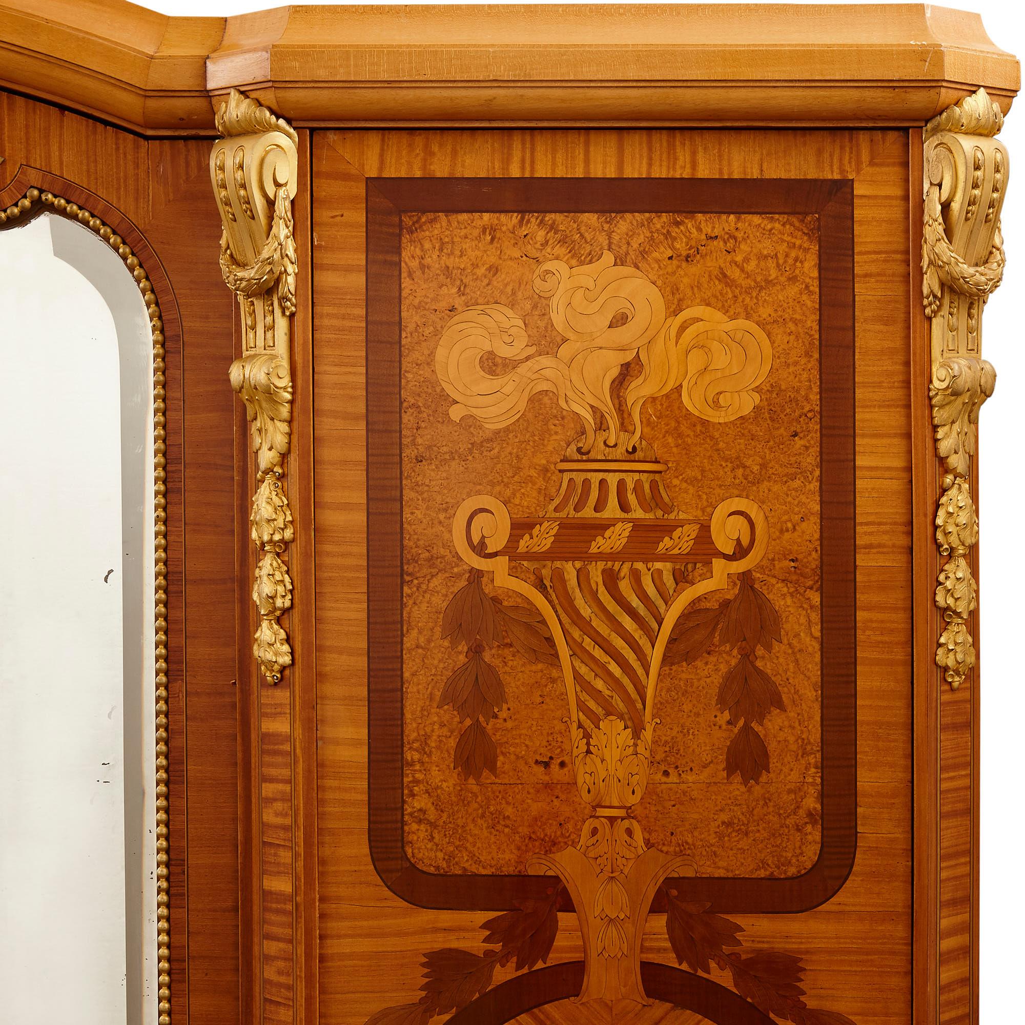 Neoclassical Large Parisian Wardrobe Adorned with Marquetry and Gilt Bronze For Sale