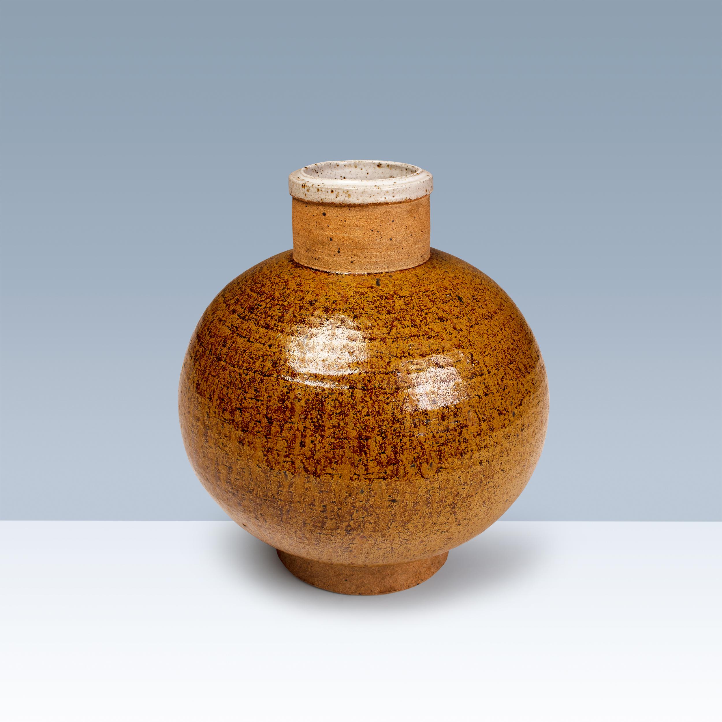 Scandinavian Modern Large Danish globular vase with burnt yellow glaze by Kahler  For Sale