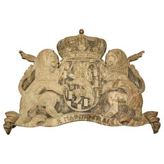 Large Partially Stripped Antique Coat of Arms Plaque, circa 1910