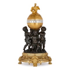 Large Patinated and Gilt Bronze Clock Set with Putti by Dasson