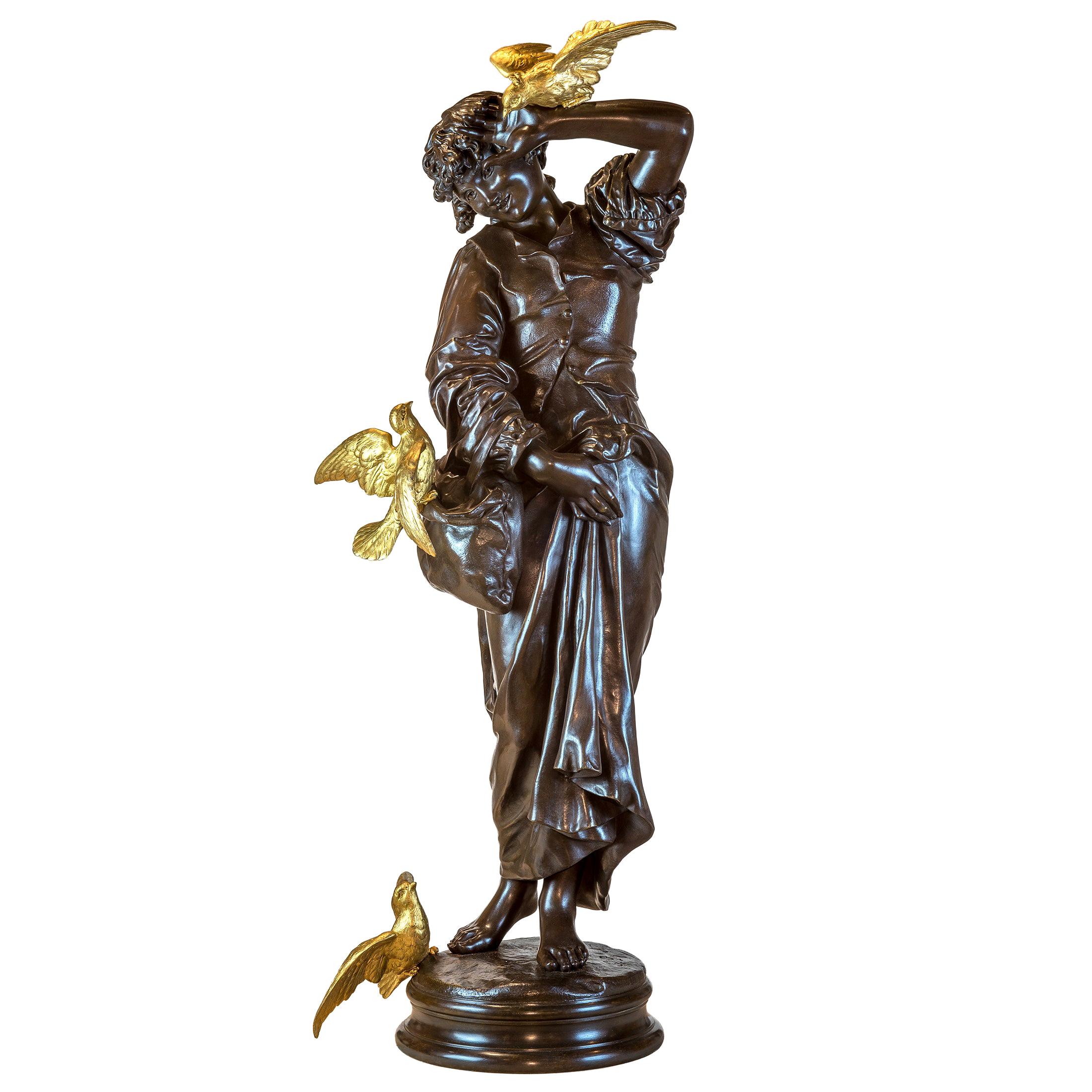 Große Skulptur aus patinierter und vergoldeter Bronze von Emile Peynot