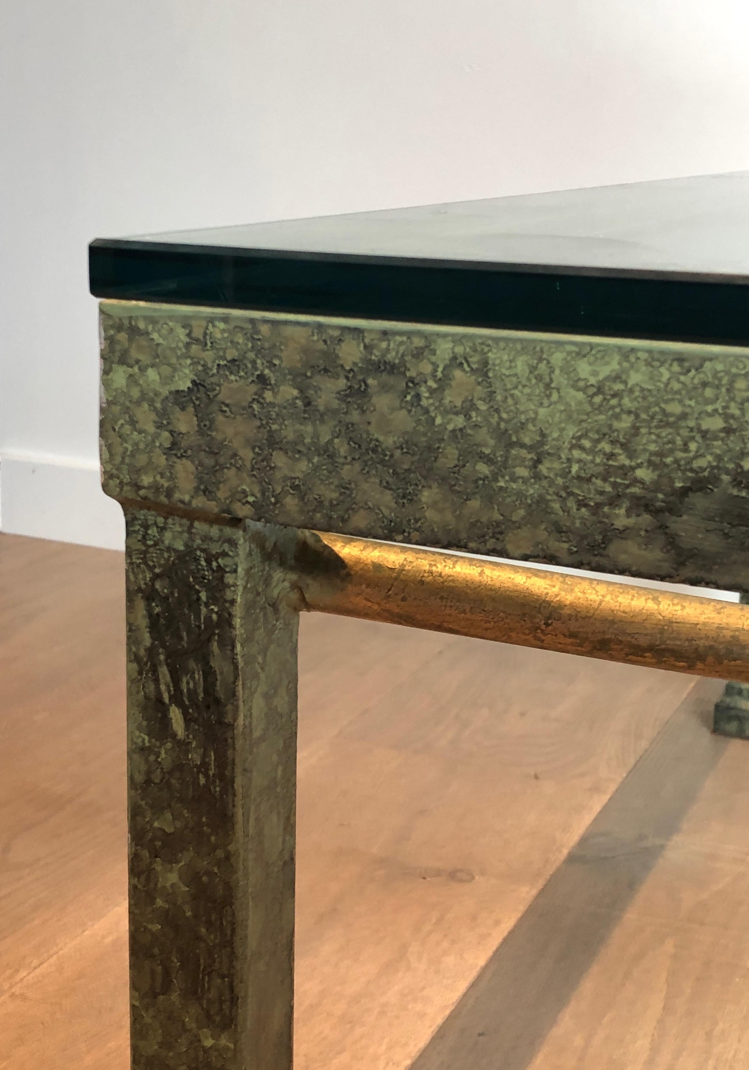 Large Patinated and Gilt Steel and Wrought Iron Coffee Table For Sale 4