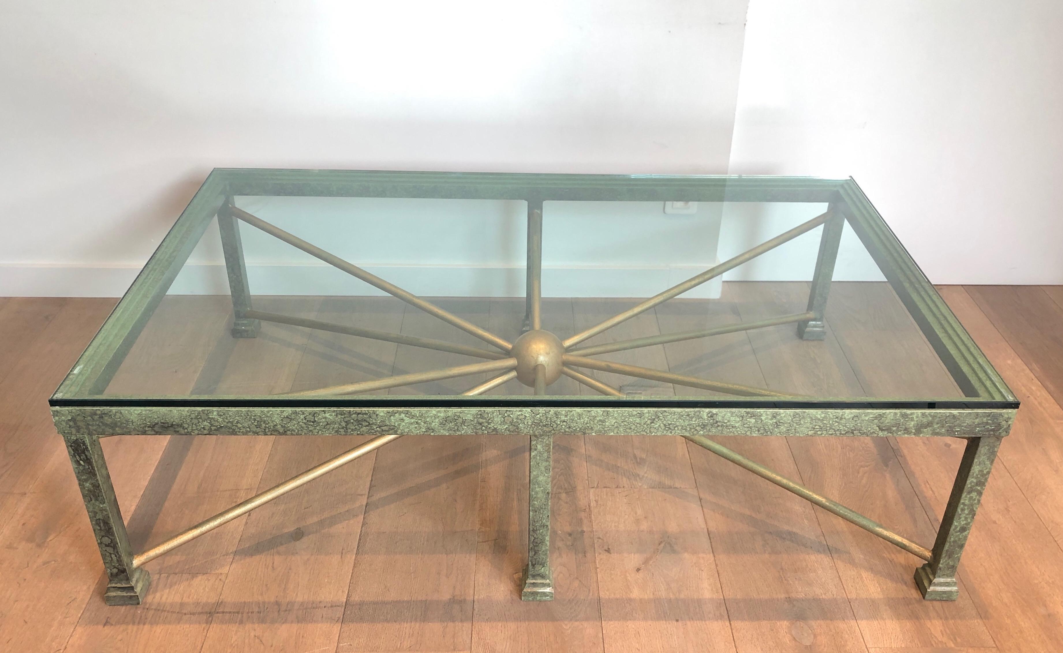 Large Patinated and Gilt Steel and Wrought Iron Coffee Table For Sale 10