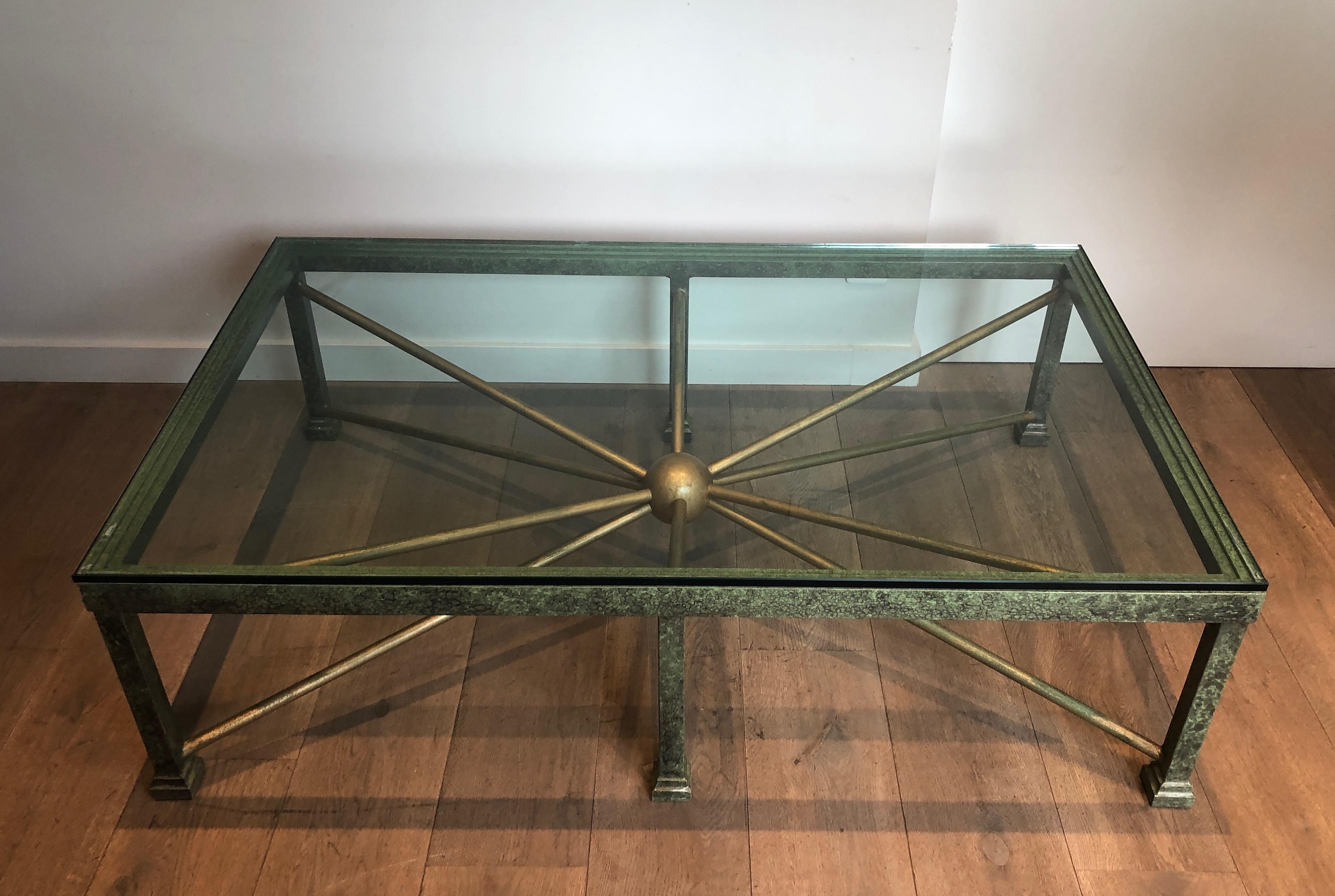 Large Patinated and Gilt Steel and Wrought Iron Coffee Table For Sale 11