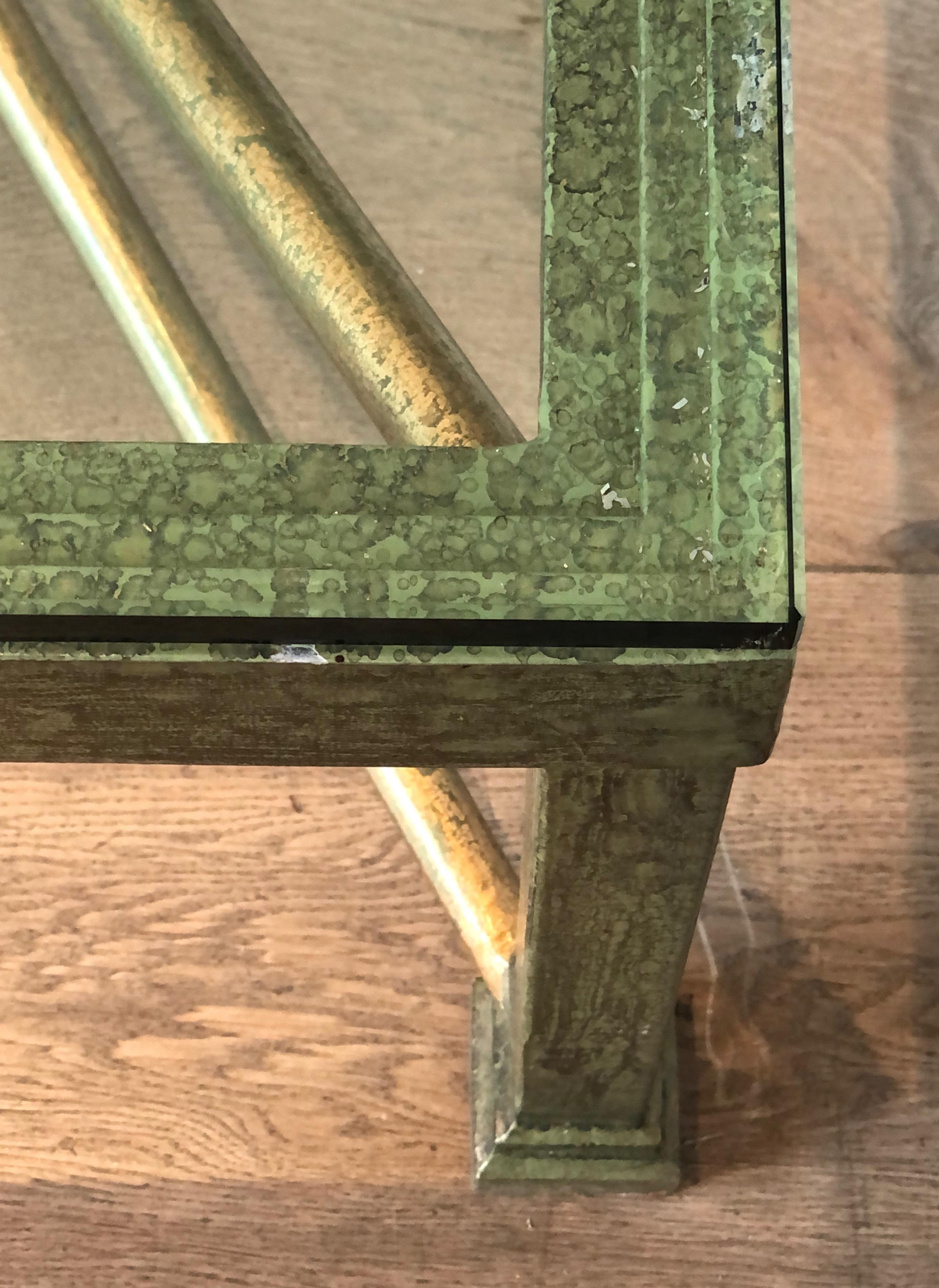 Mid-20th Century Large Patinated and Gilt Steel and Wrought Iron Coffee Table For Sale