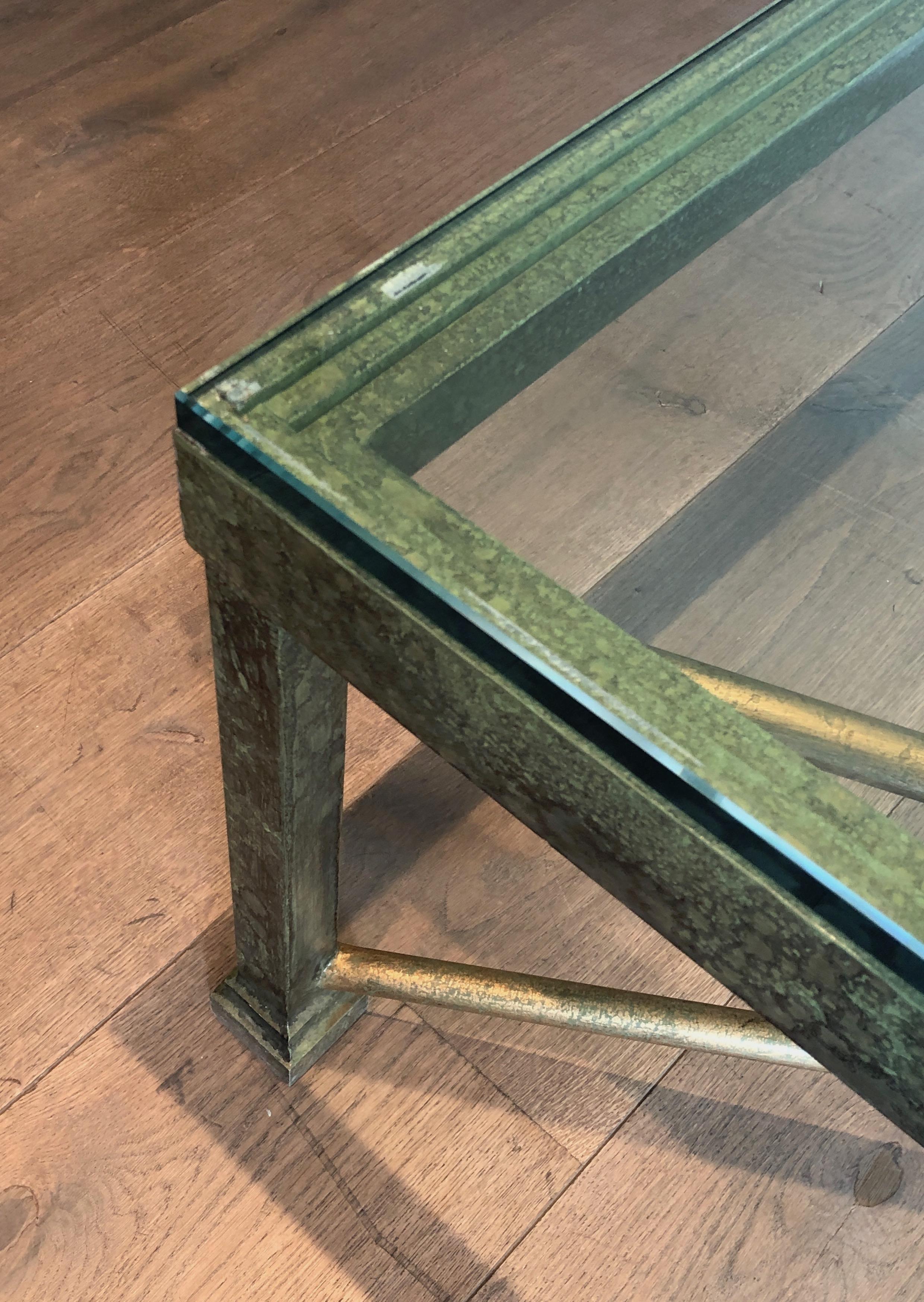 Large Patinated and Gilt Steel and Wrought Iron Coffee Table For Sale 3