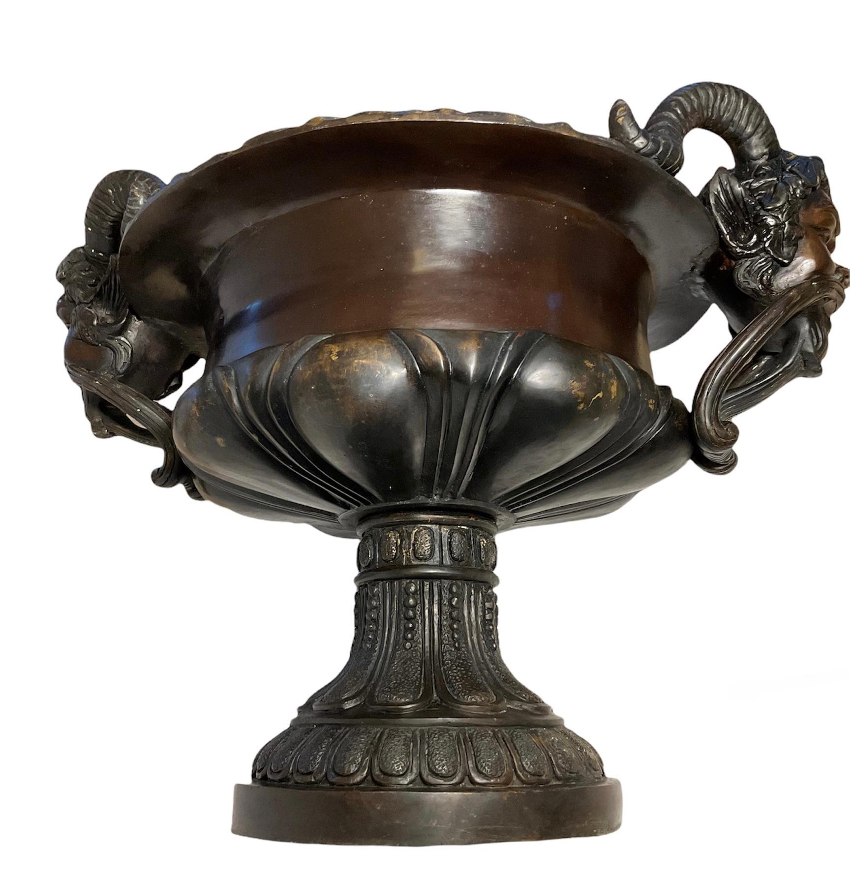Large Patinated Bacchus Garden Bronze Tazza Urn For Sale 5