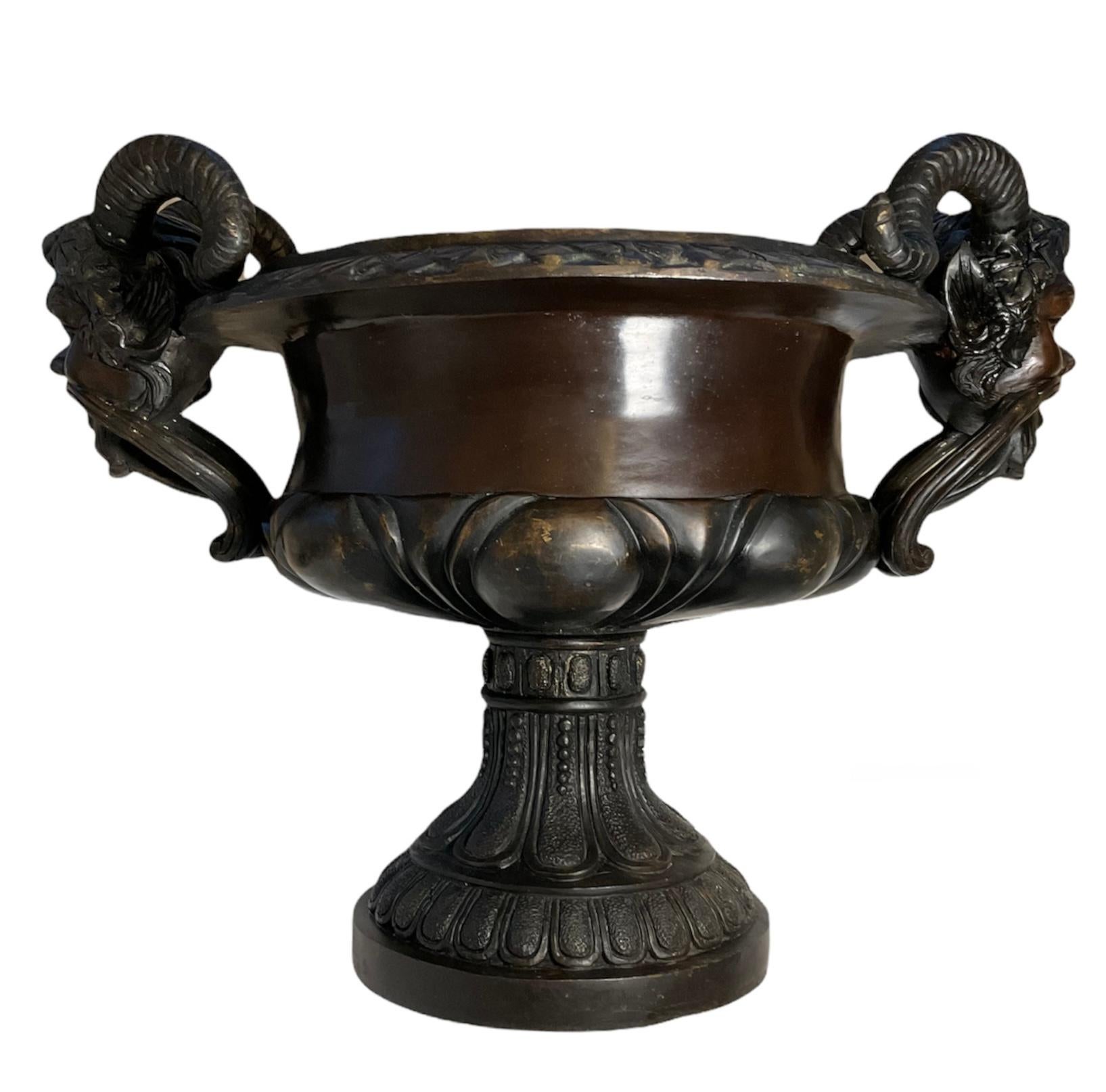 Large Patinated Bacchus Garden Bronze Tazza Urn For Sale 7