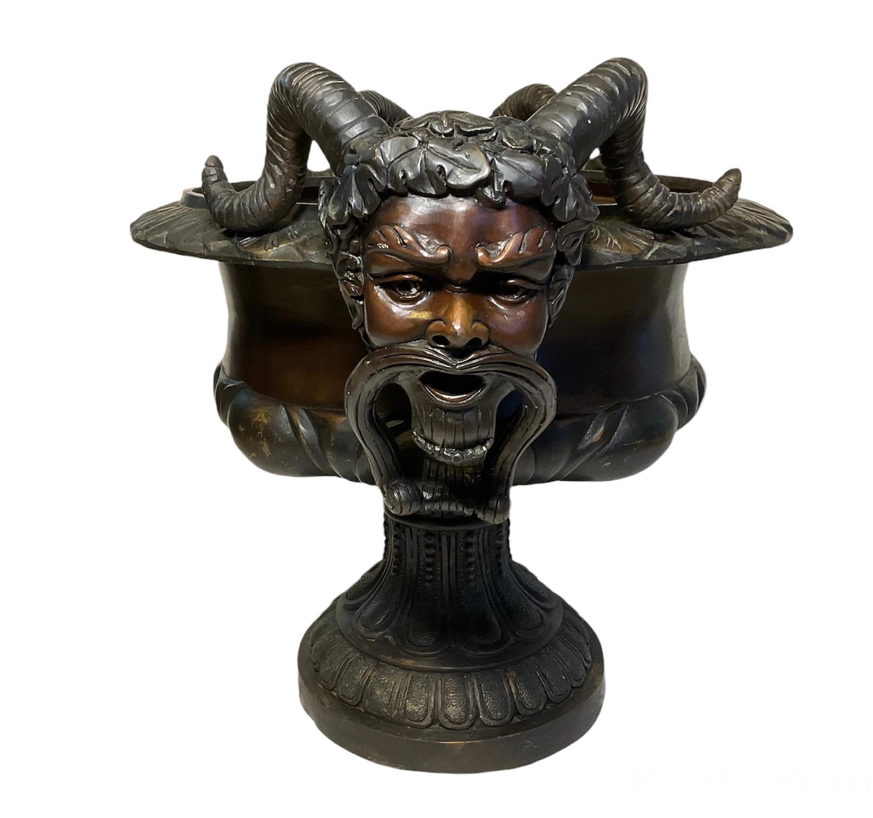 Large Patinated Bacchus Garden Bronze Tazza Urn For Sale 10