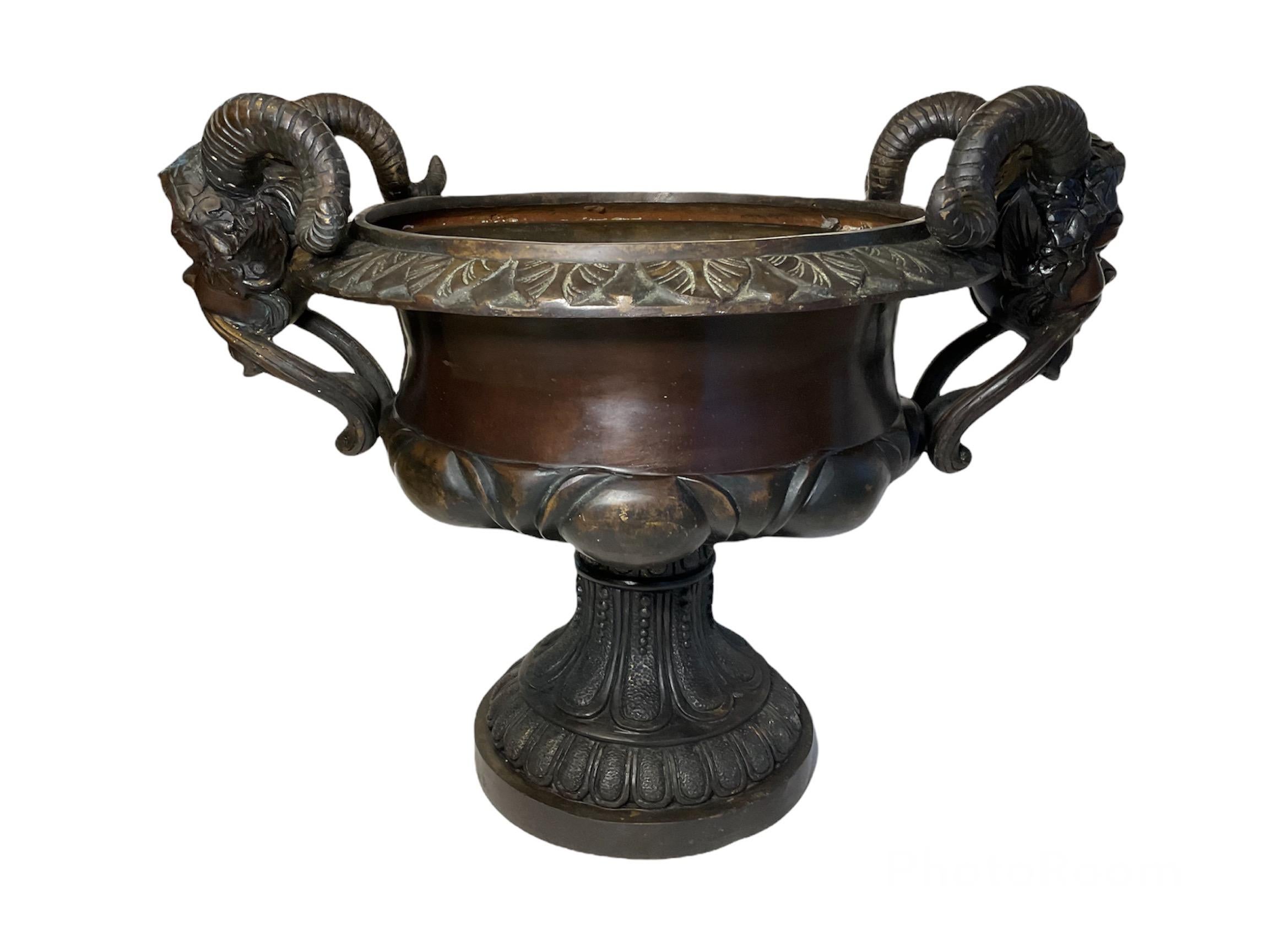 Large Patinated Bacchus Garden Bronze Tazza Urn For Sale 11