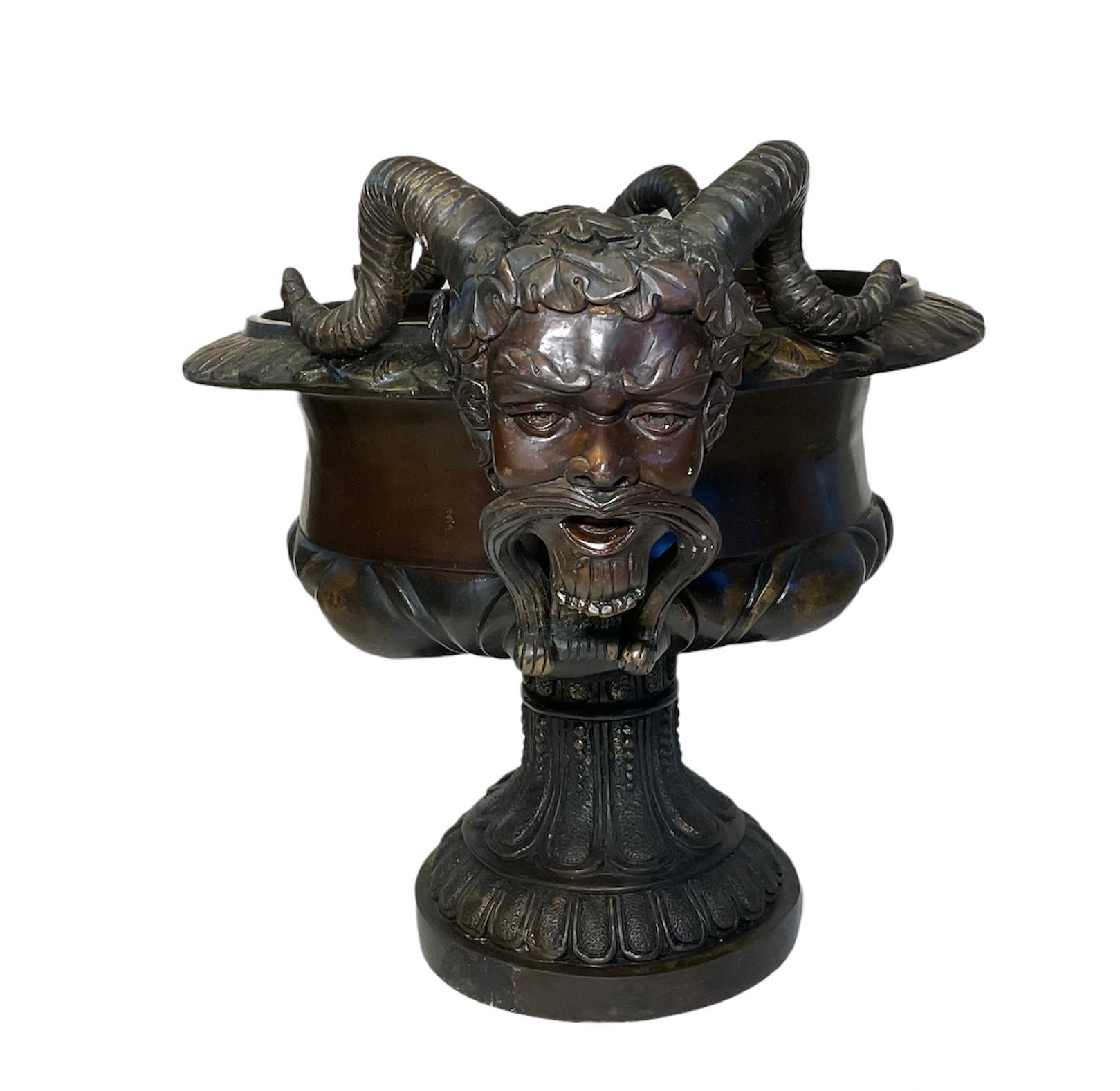 Renaissance Large Patinated Bacchus Garden Bronze Tazza Urn For Sale