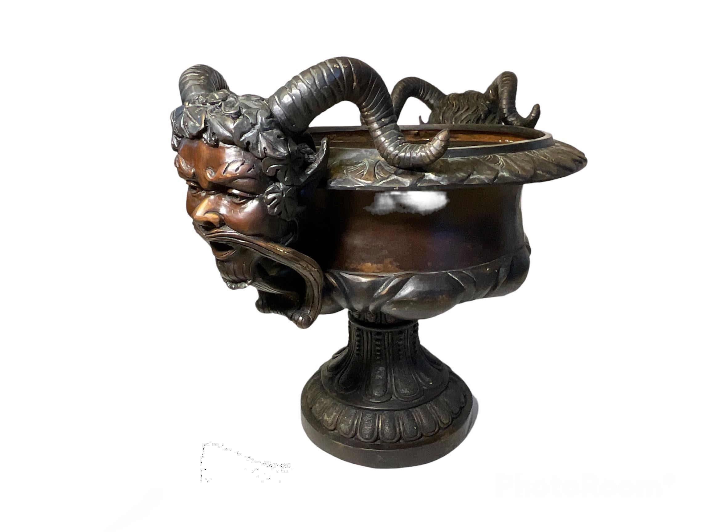 20th Century Large Patinated Bacchus Garden Bronze Tazza Urn For Sale