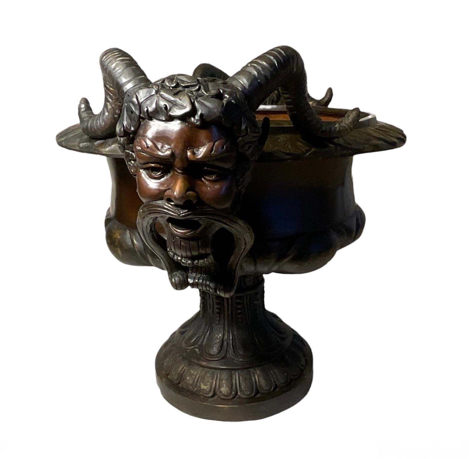 Large Patinated Bacchus Garden Bronze Tazza Urn For Sale 1
