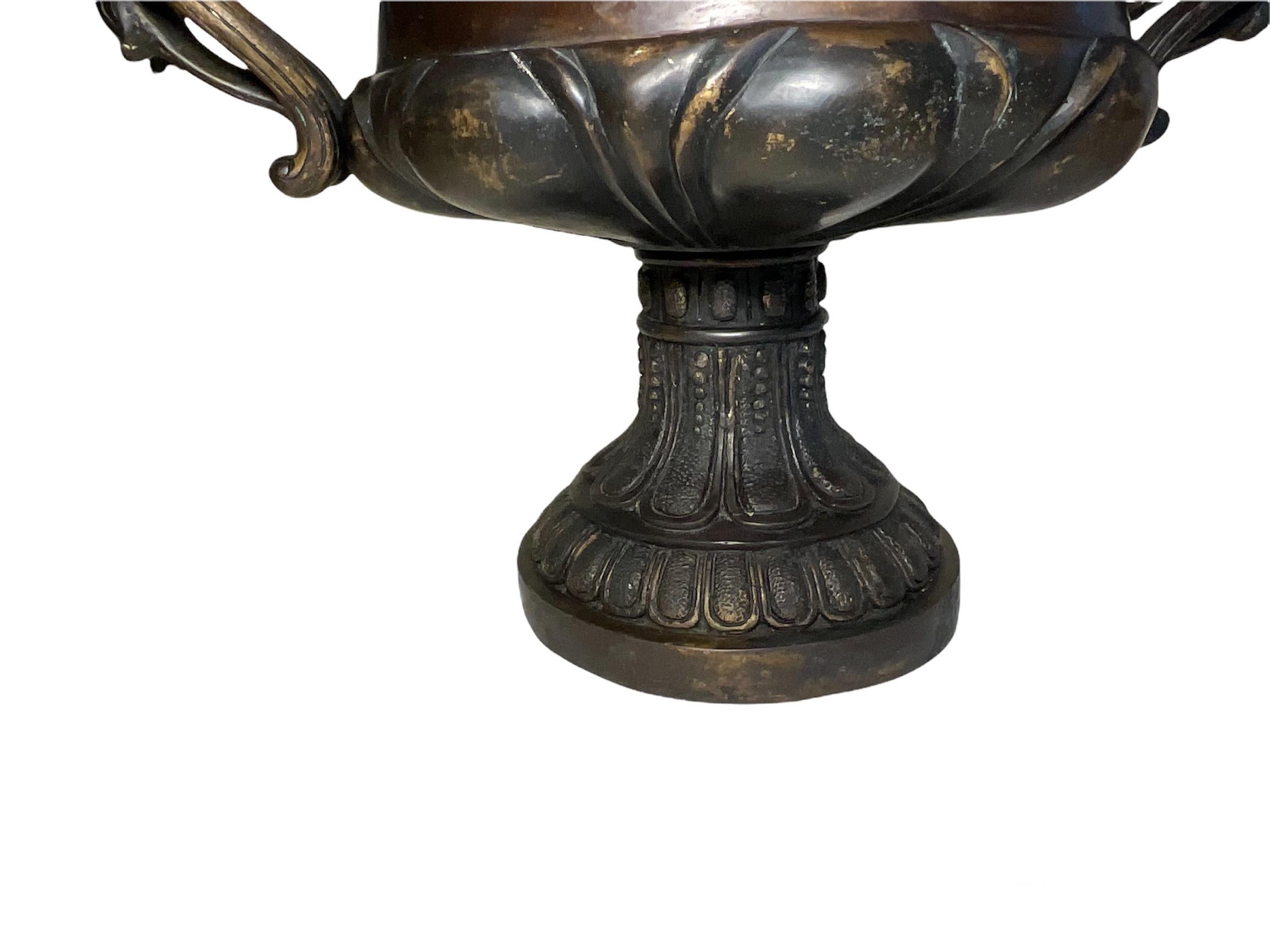 Large Patinated Bacchus Garden Bronze Tazza Urn For Sale 2