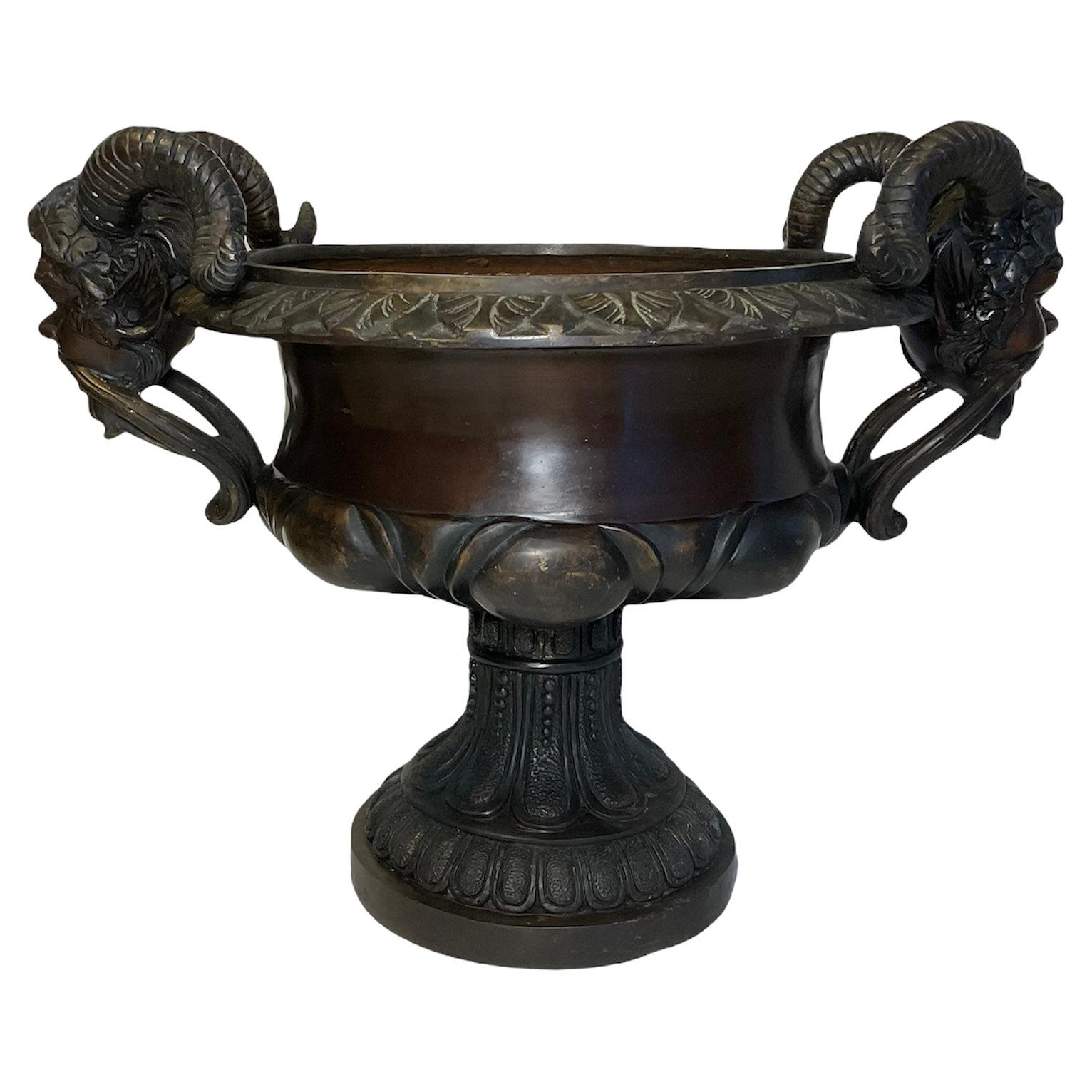 Large Patinated Bacchus Garden Bronze Tazza Urn For Sale