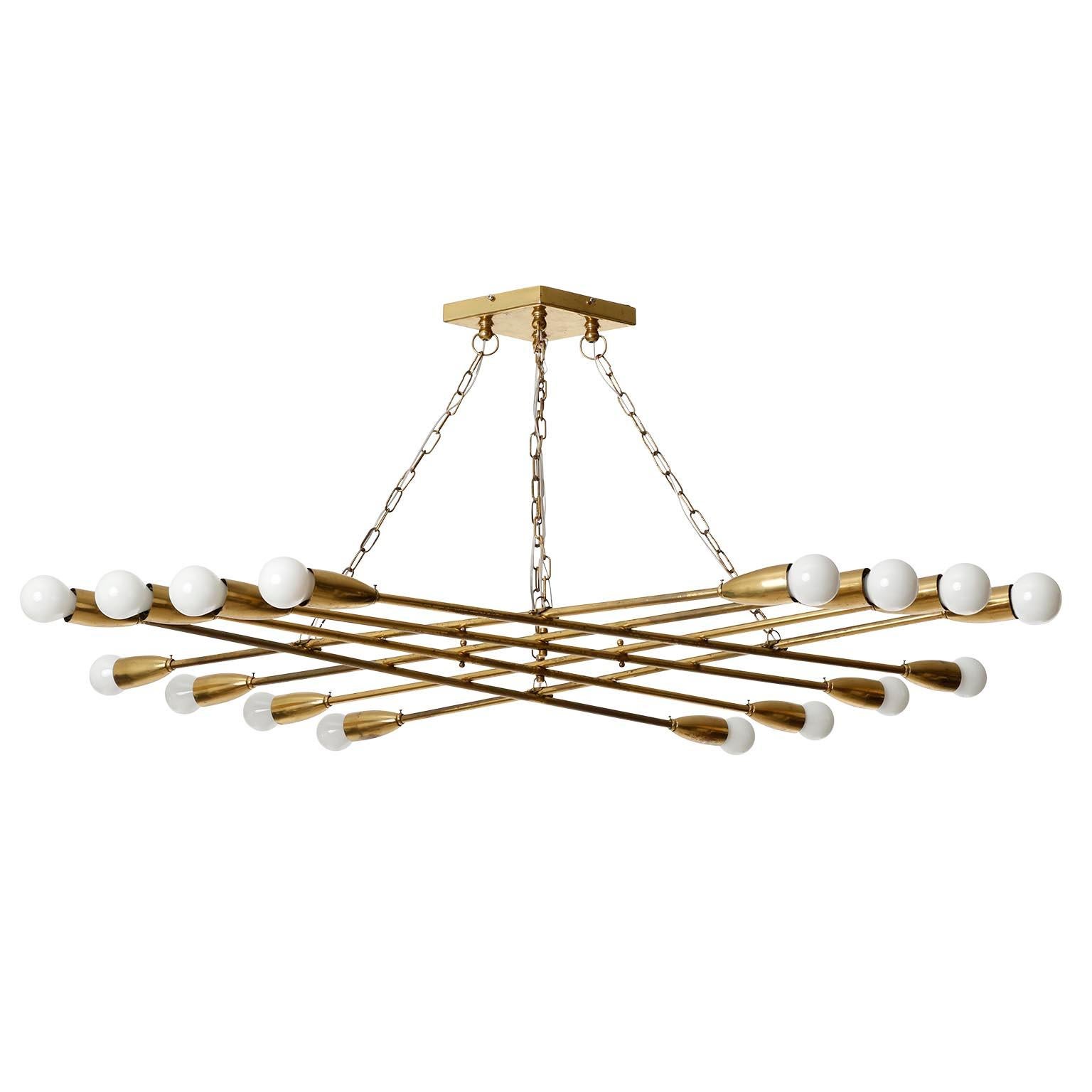 Mid-Century Modern Geometric Shaped 16 Bulbs Brass Pendant Light Chandelier by Rupert Nikoll, 1960s For Sale