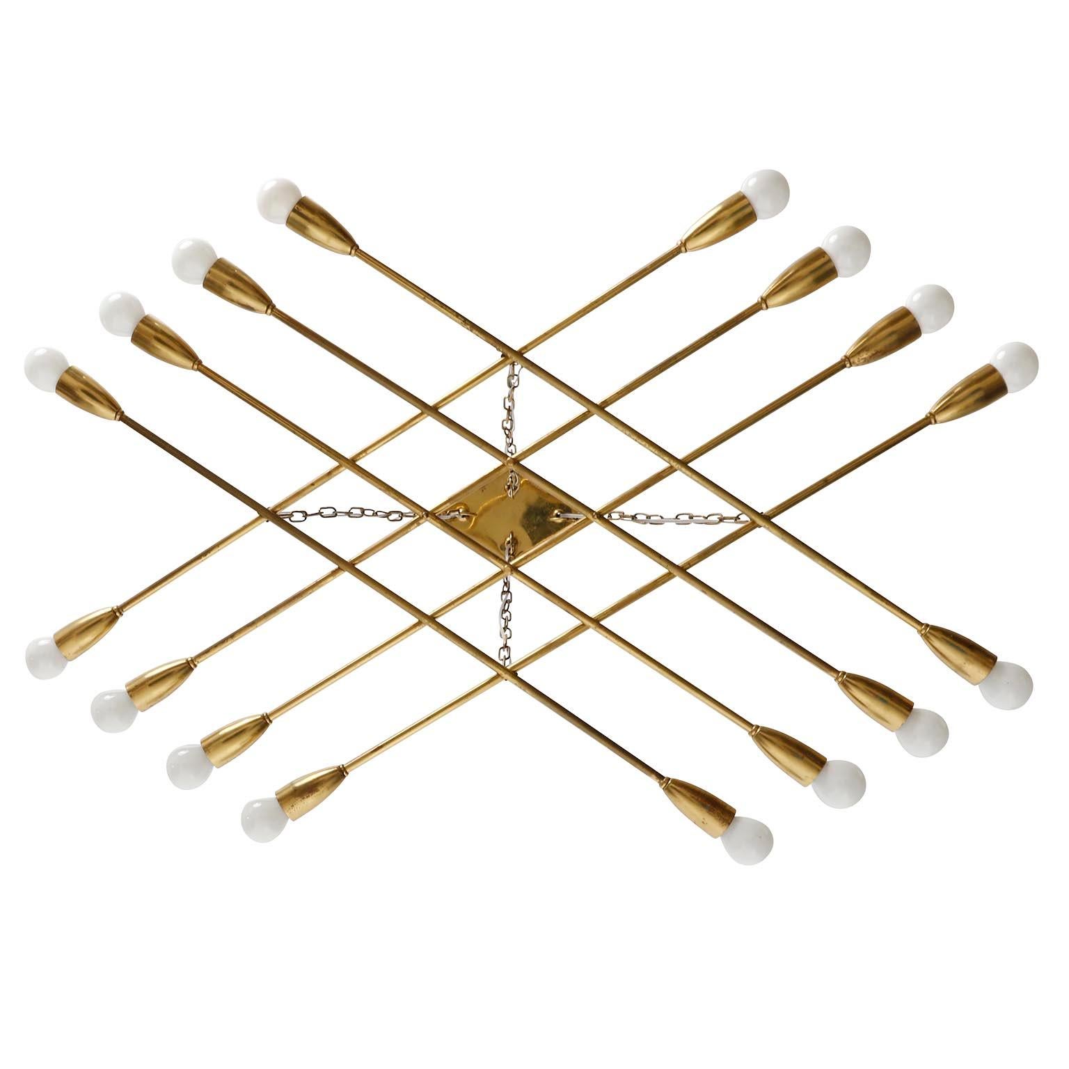 Geometric Shaped 16 Bulbs Brass Pendant Light Chandelier by Rupert Nikoll, 1960s In Good Condition For Sale In Hausmannstätten, AT
