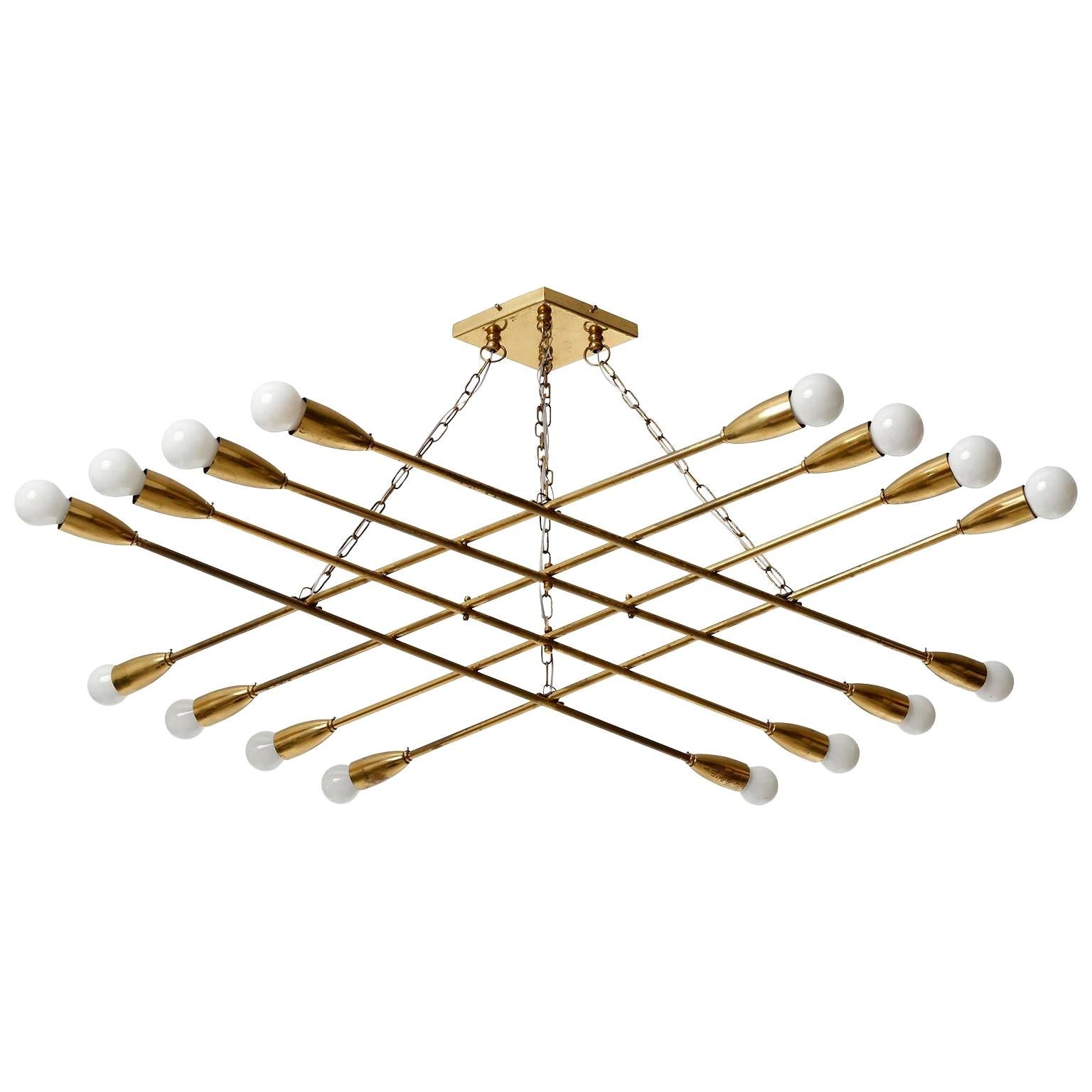 Large Patinated Brass Pendant Light Chandelier by Rupert Nikoll, 1960s