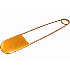 Large Patinated Brass Safety Pin Sculpture
