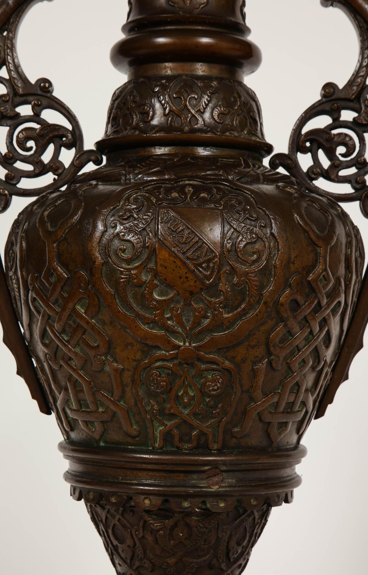 French Large Patinated Bronze Alhambra Islamic Vase Made for the Islamic Market For Sale