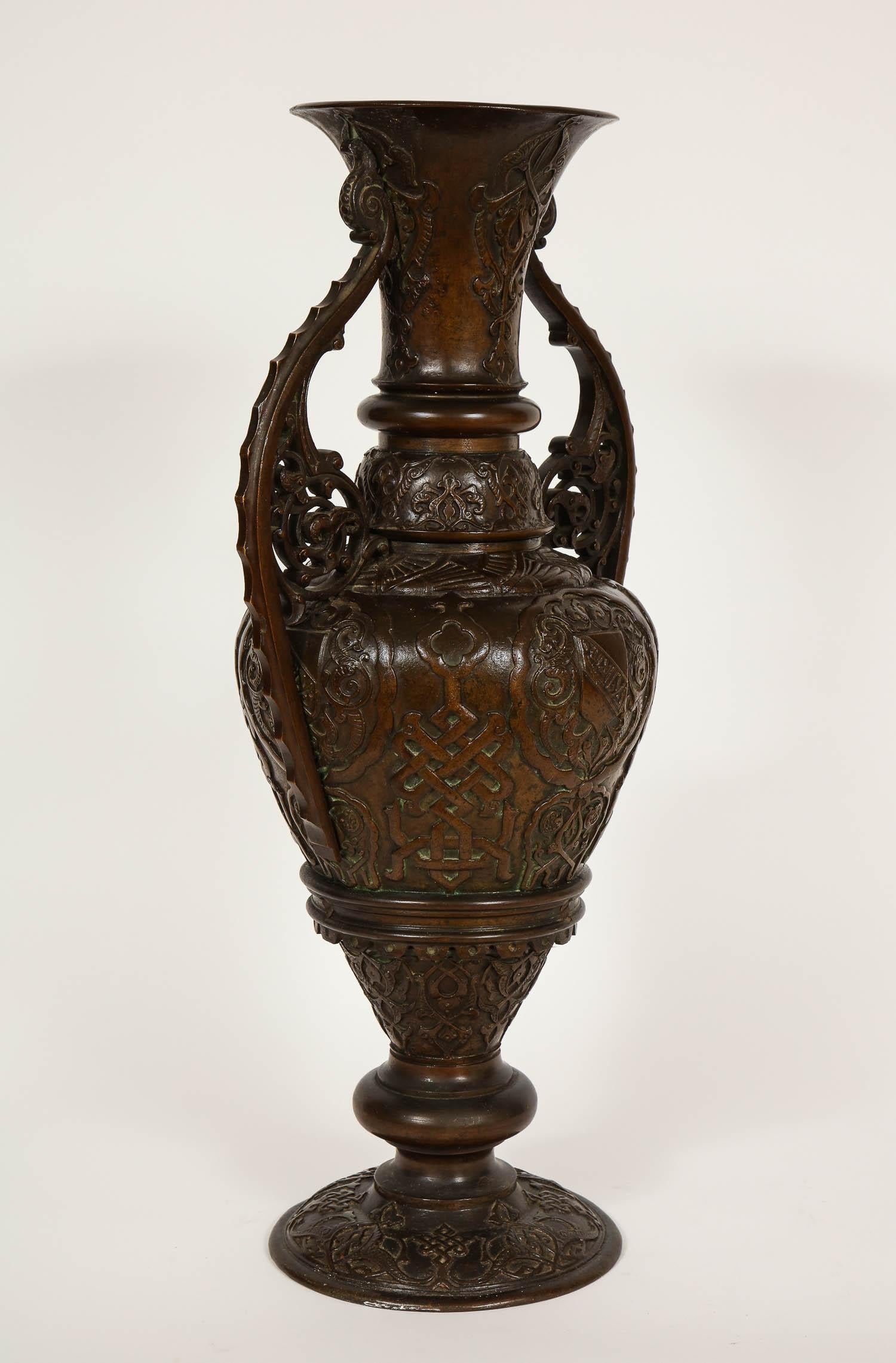 Late 19th Century Large Patinated Bronze Alhambra Islamic Vase Made for the Islamic Market For Sale