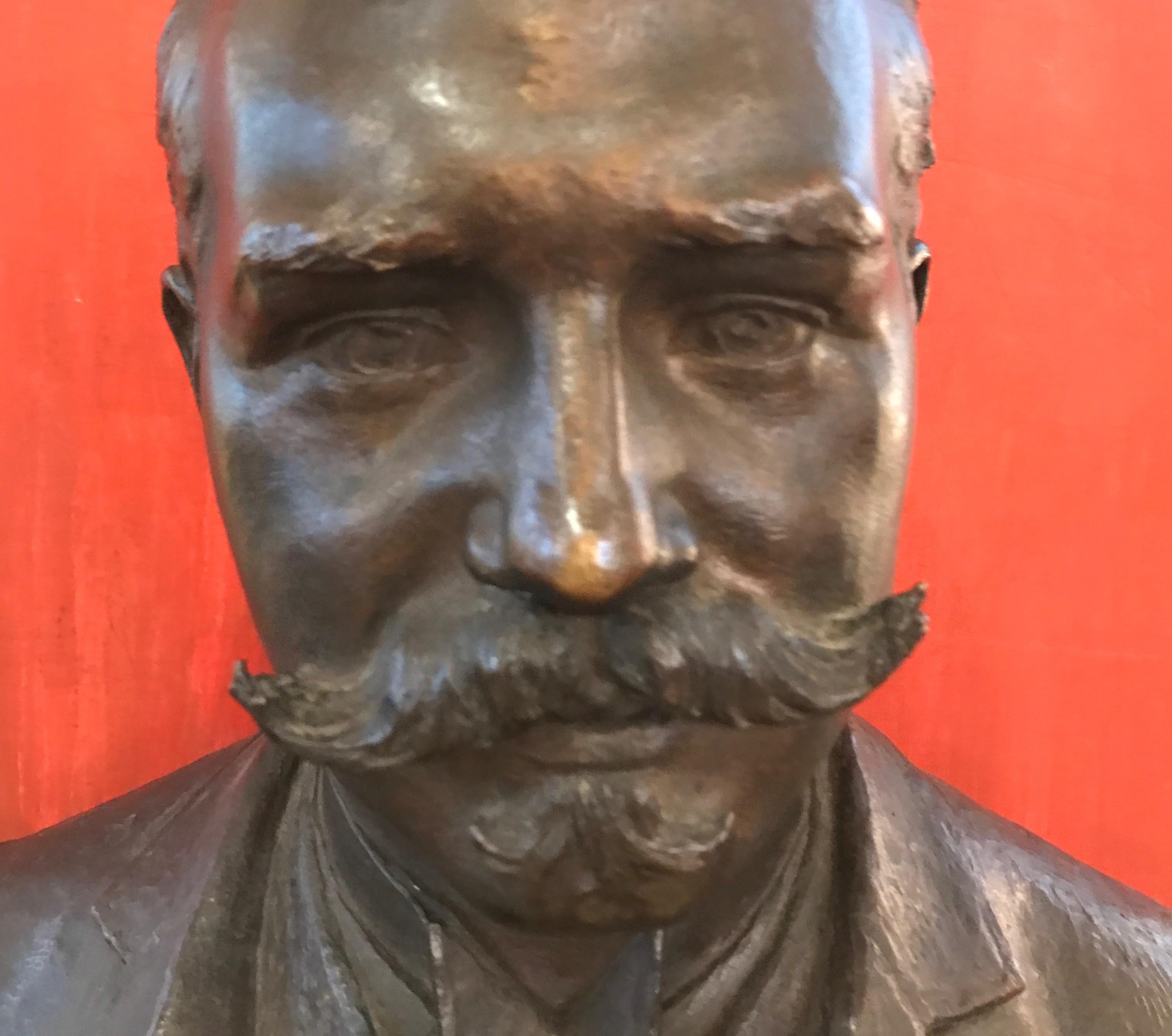 Late 19th Century Large Patinated Bronze Bust of a 19th Century Gentleman