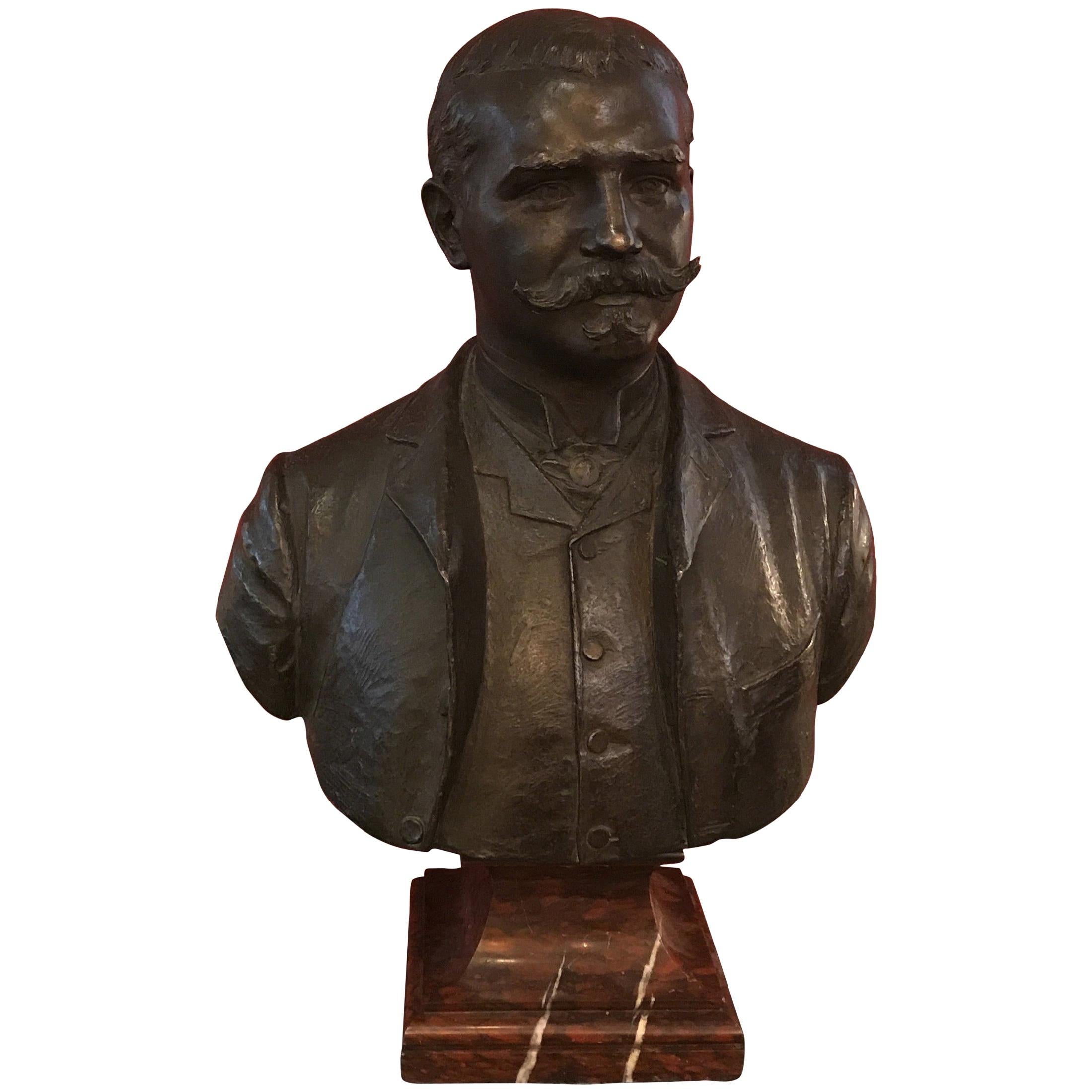 Large Patinated Bronze Bust of a 19th Century Gentleman