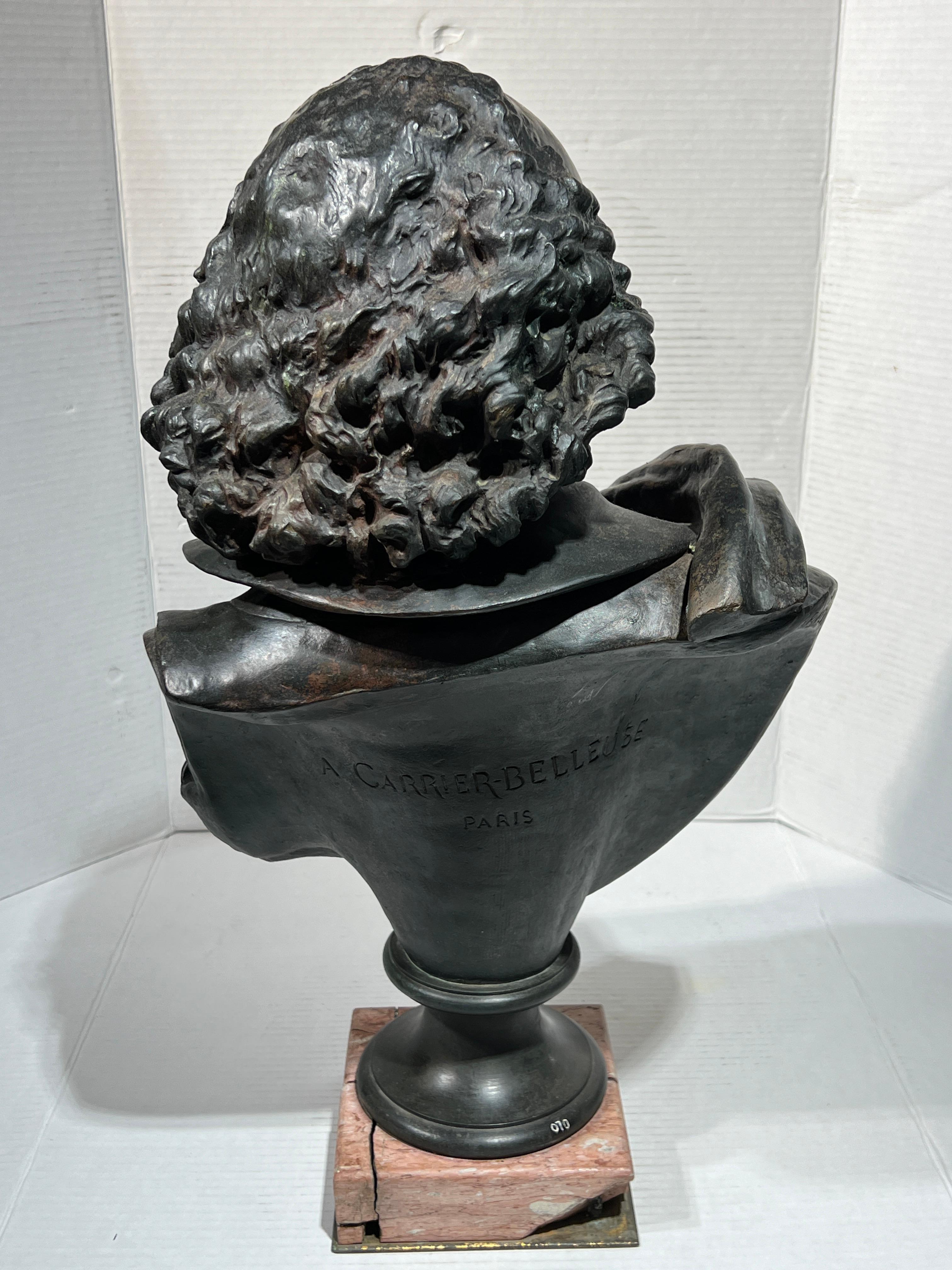 Large Patinated Bronze Bust of William Shakespeare After Carrier-Belleuse For Sale 6