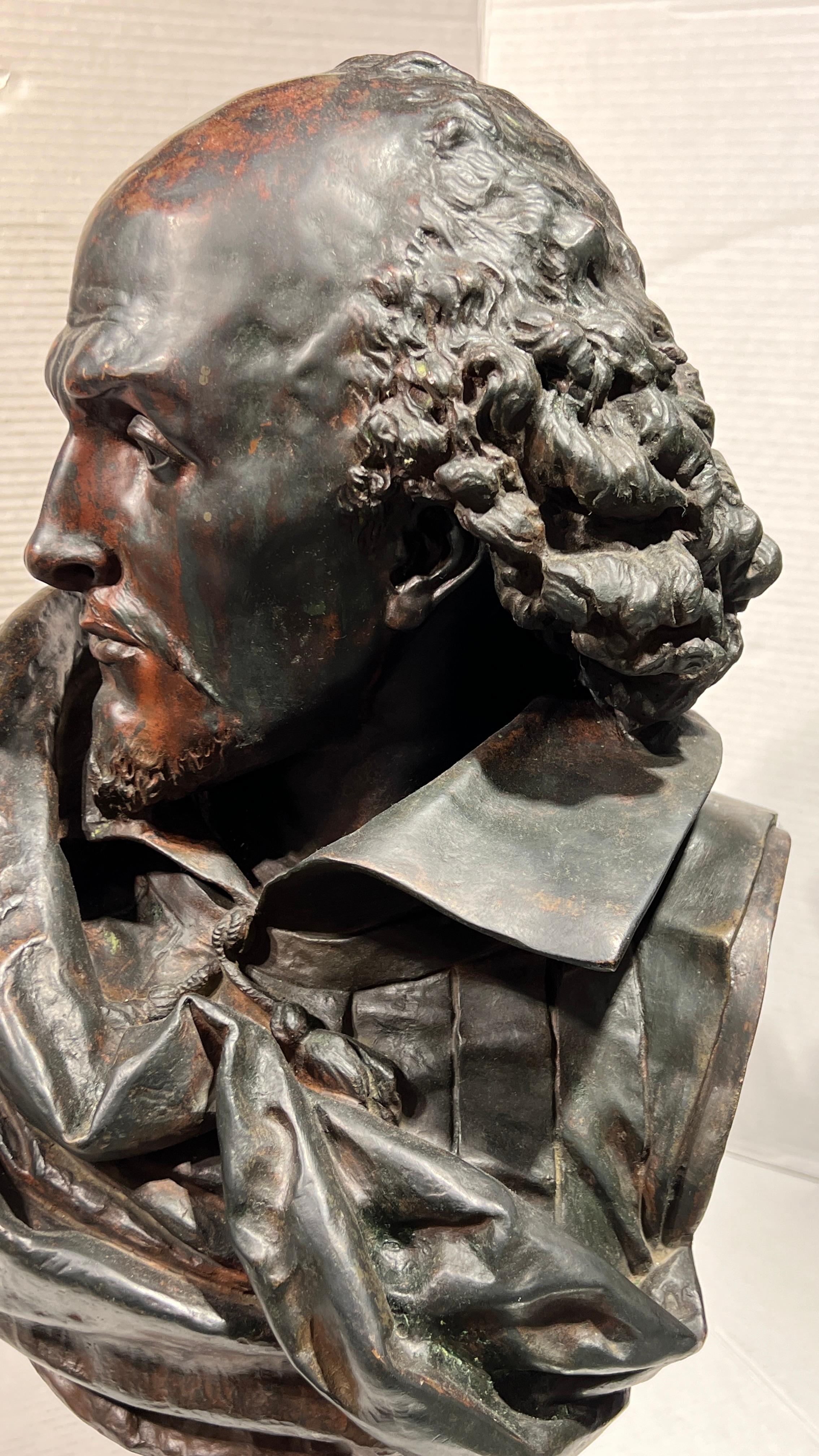 Large Patinated Bronze Bust of William Shakespeare After Carrier-Belleuse For Sale 11