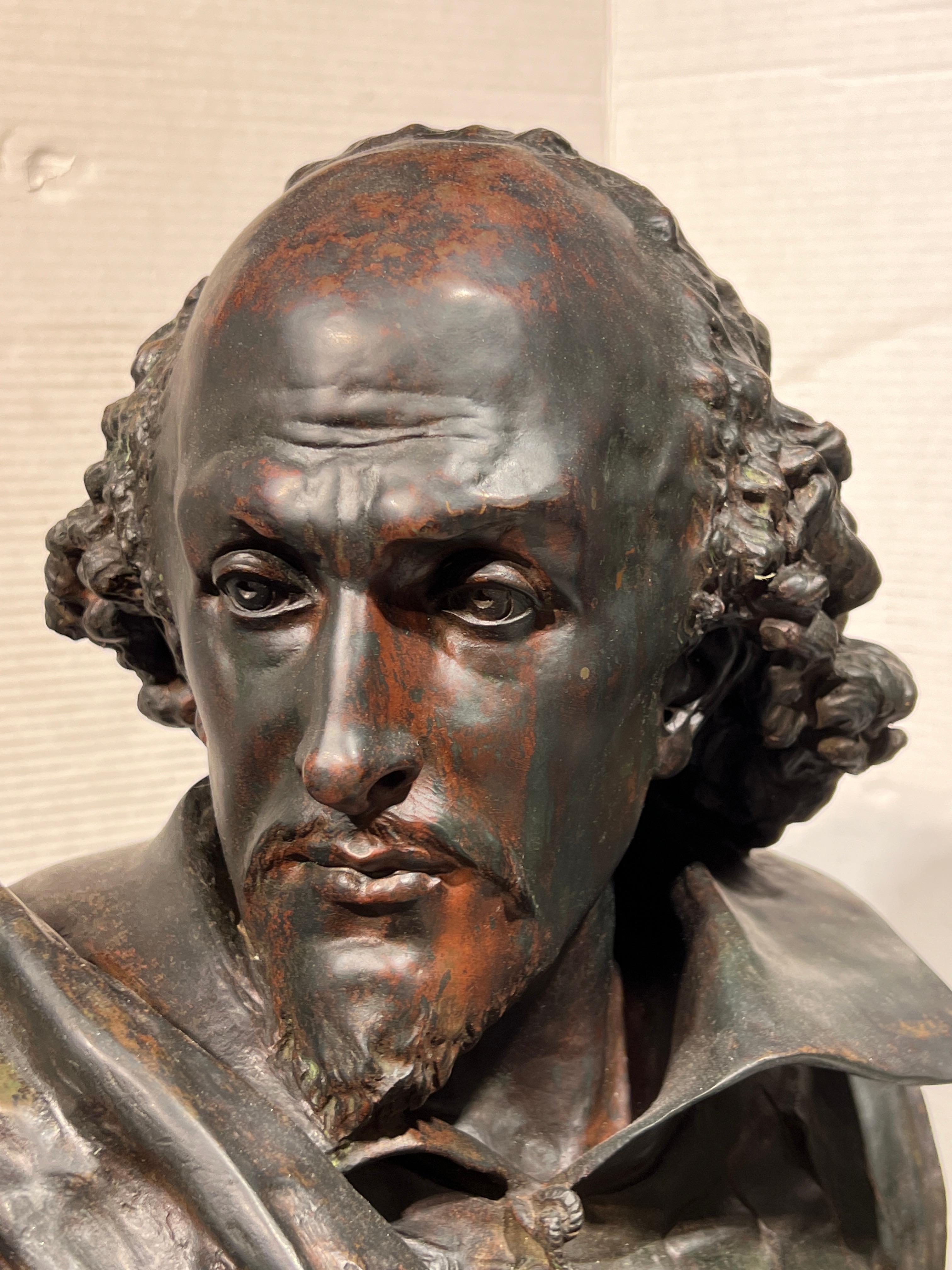French Large Patinated Bronze Bust of William Shakespeare After Carrier-Belleuse For Sale