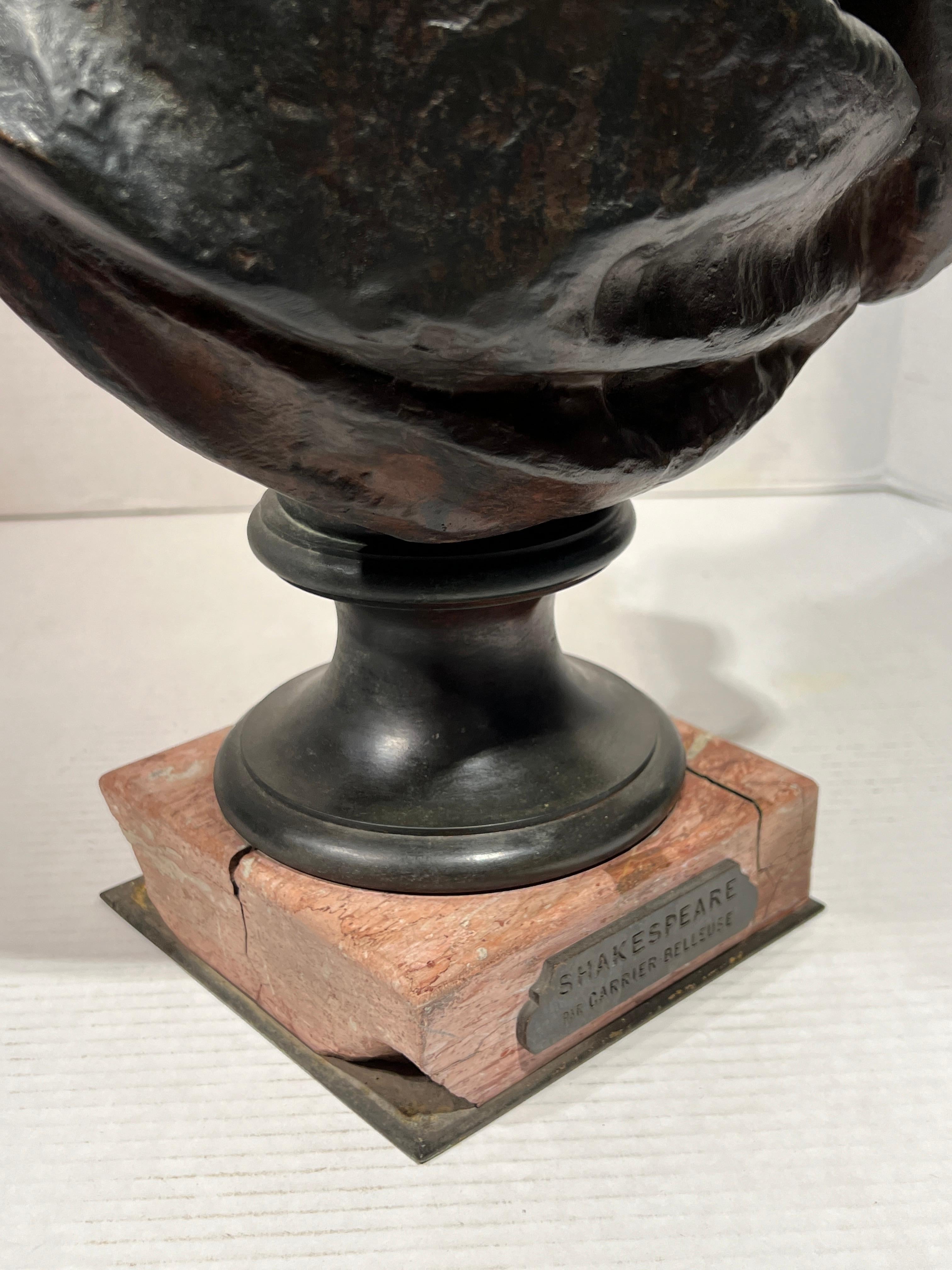Large Patinated Bronze Bust of William Shakespeare After Carrier-Belleuse For Sale 2
