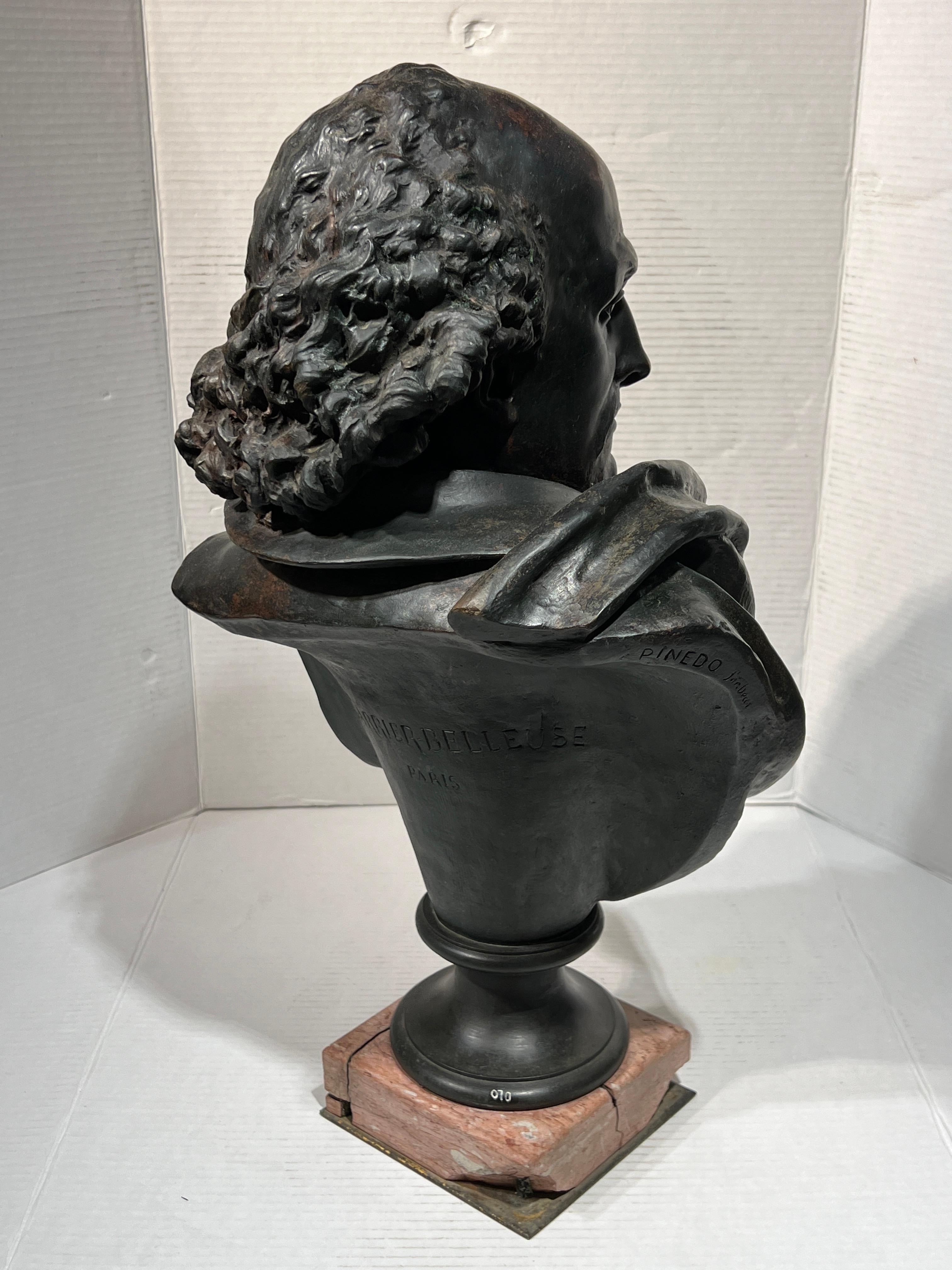 Large Patinated Bronze Bust of William Shakespeare After Carrier-Belleuse For Sale 3