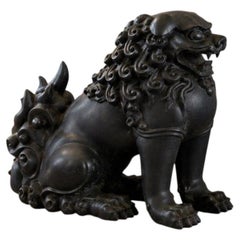 Large Patinated Bronze Chinese Guardian Lion or Foo Dog Sculpture, MCM, 1970s