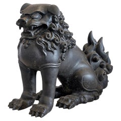 Large Patinated Bronze Chinese Guardian Lion or Foo Dog Sculpture, MCM, 1970s