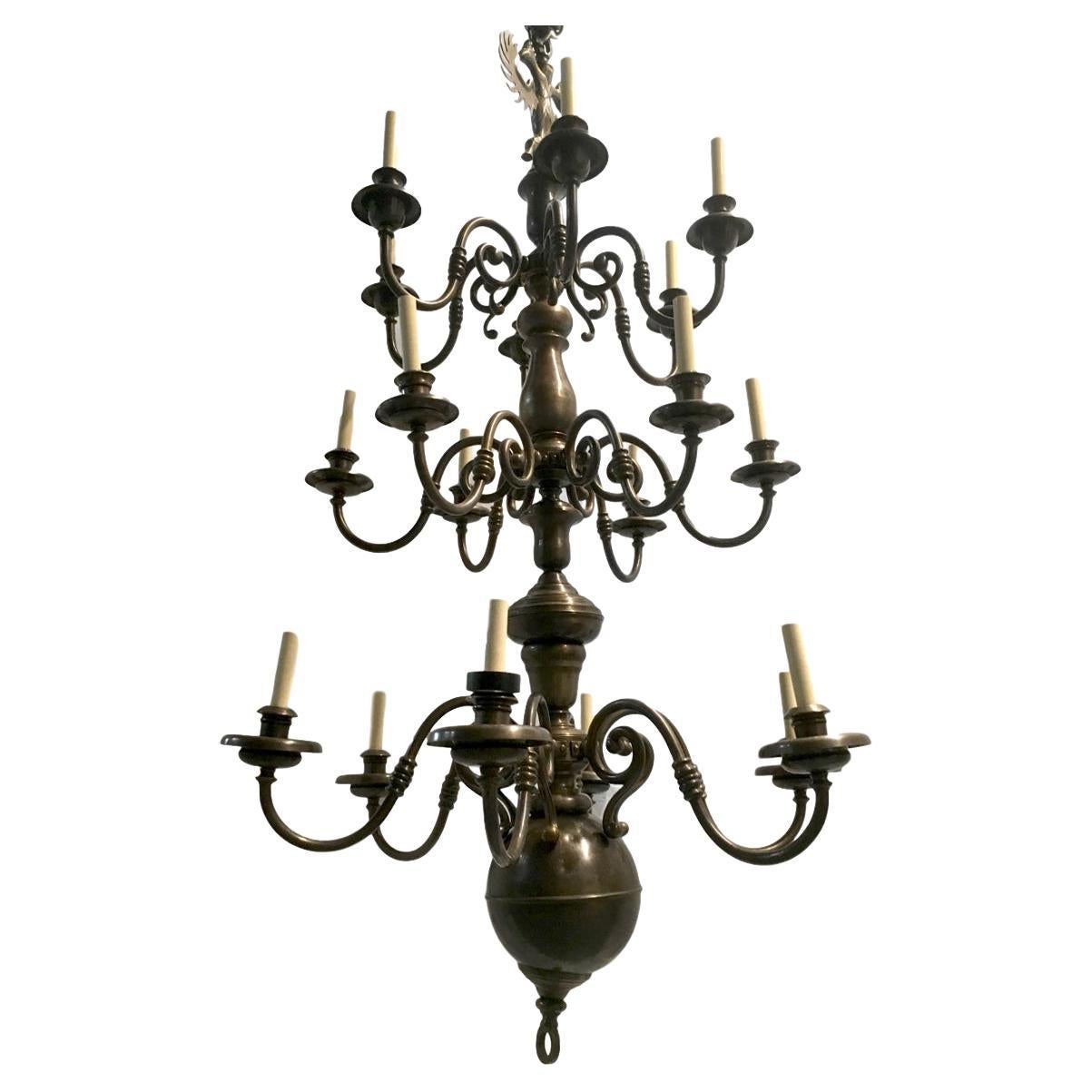 Large Patinated Bronze Dutch Chandelier For Sale at 1stDibs