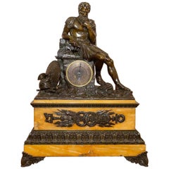 Large Patinated Bronze Figural Mantle Clock
