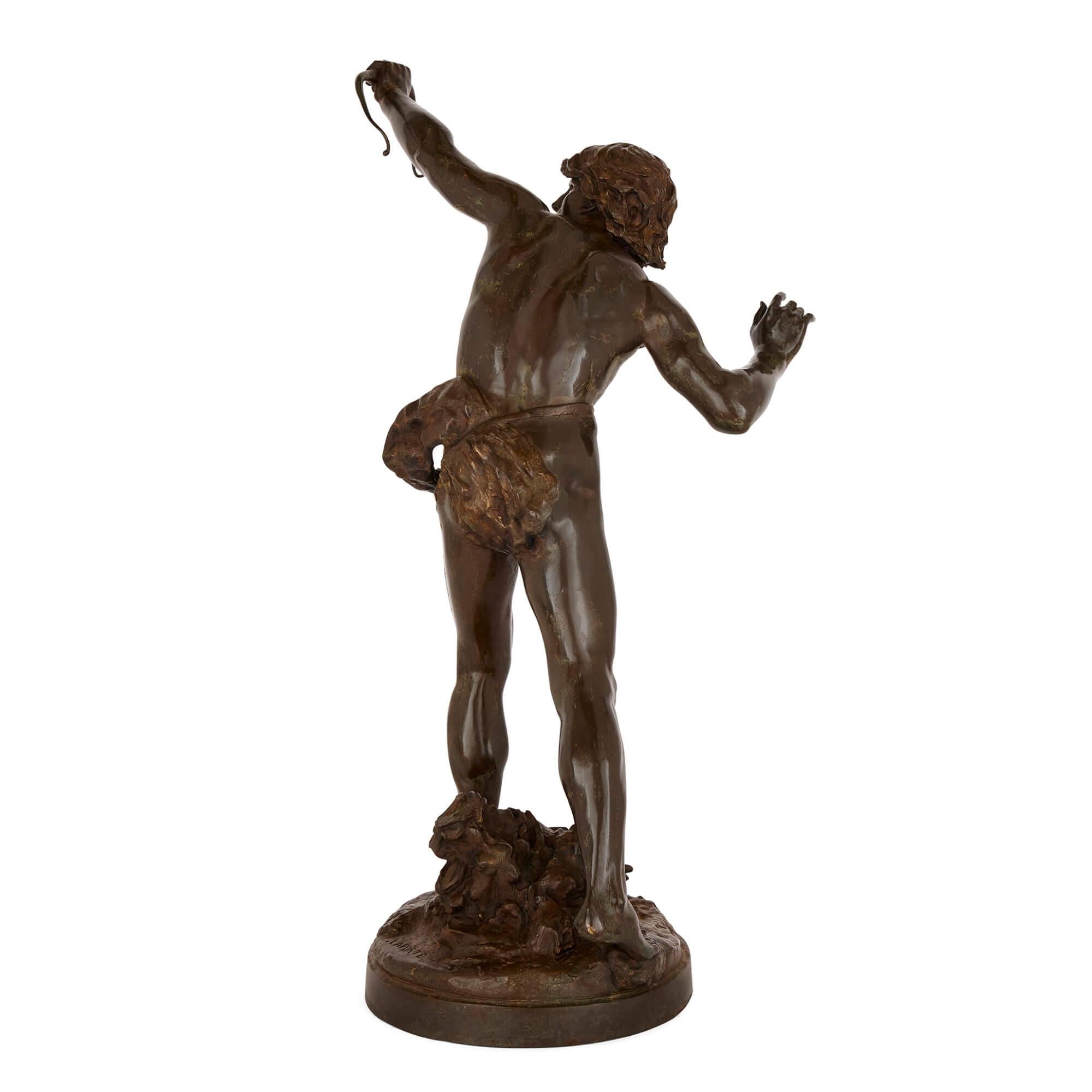 Belle Époque Large Patinated Bronze Figure of Actaeon by Emile Laporte For Sale