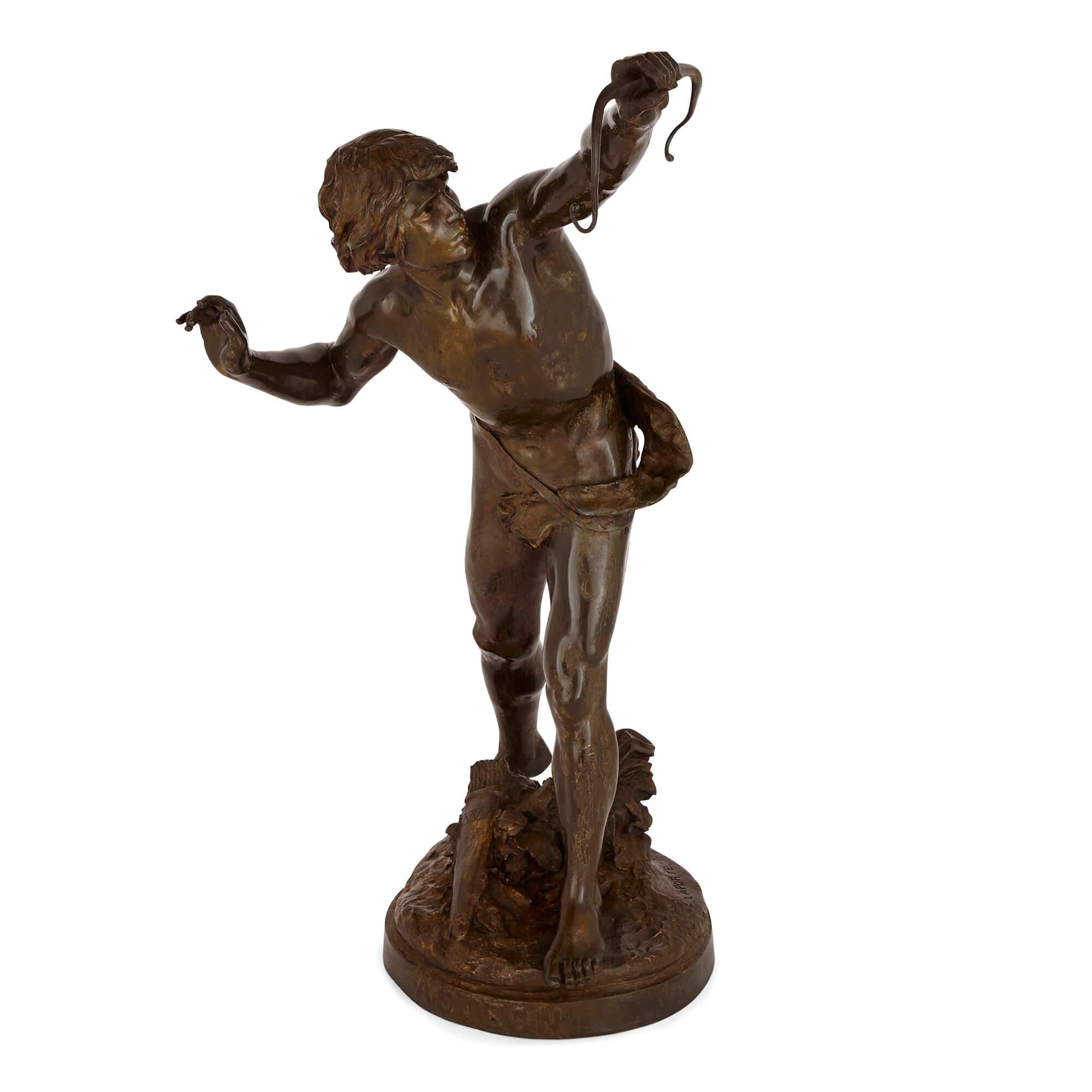 Francese Grande figura di Atteone in bronzo patinato di Emile Laporte in vendita