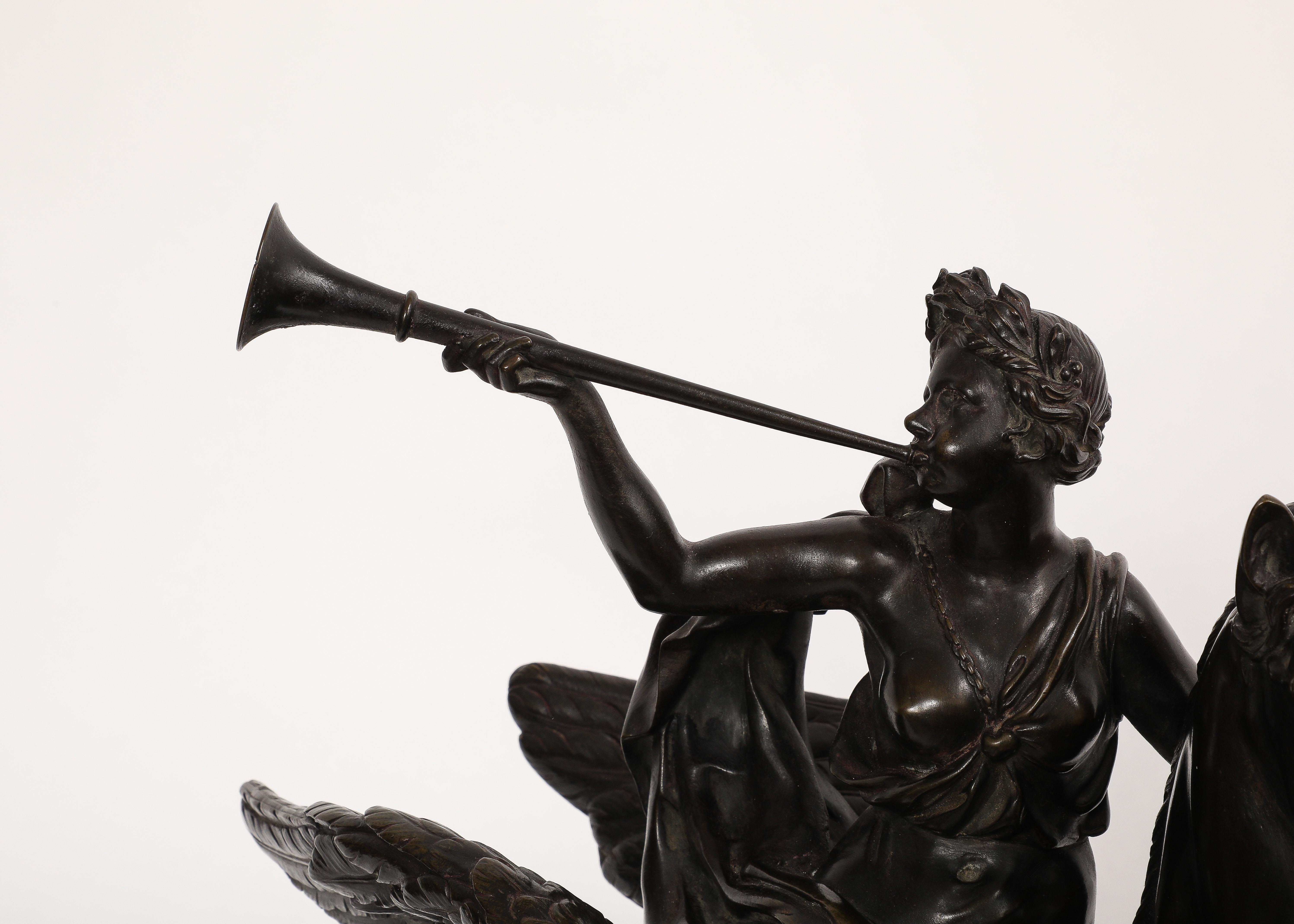 Large Patinated Bronze Group of Fame After the Model by Antoine Coysevox For Sale 4