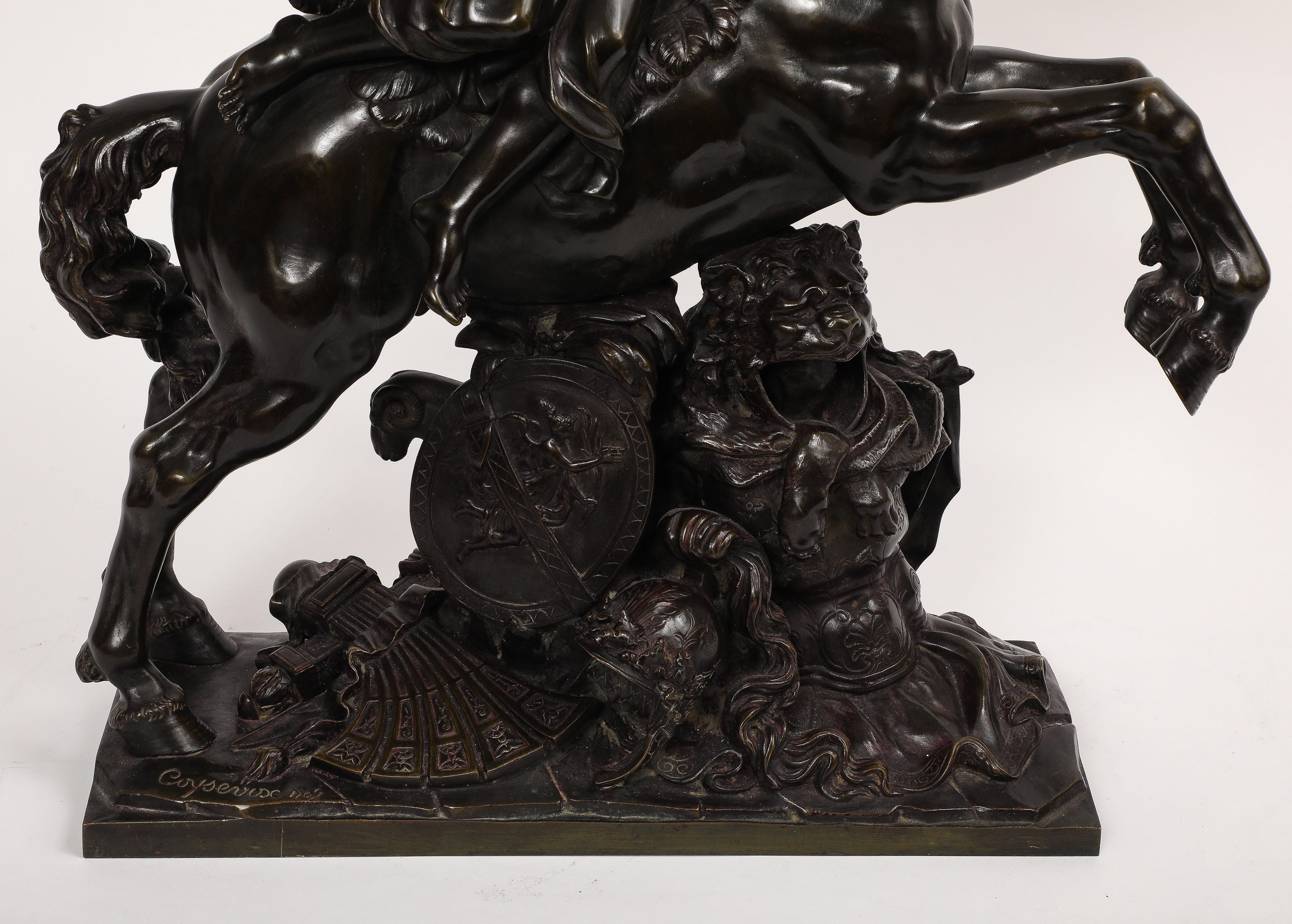 Large Patinated Bronze Group of Fame After the Model by Antoine Coysevox For Sale 5