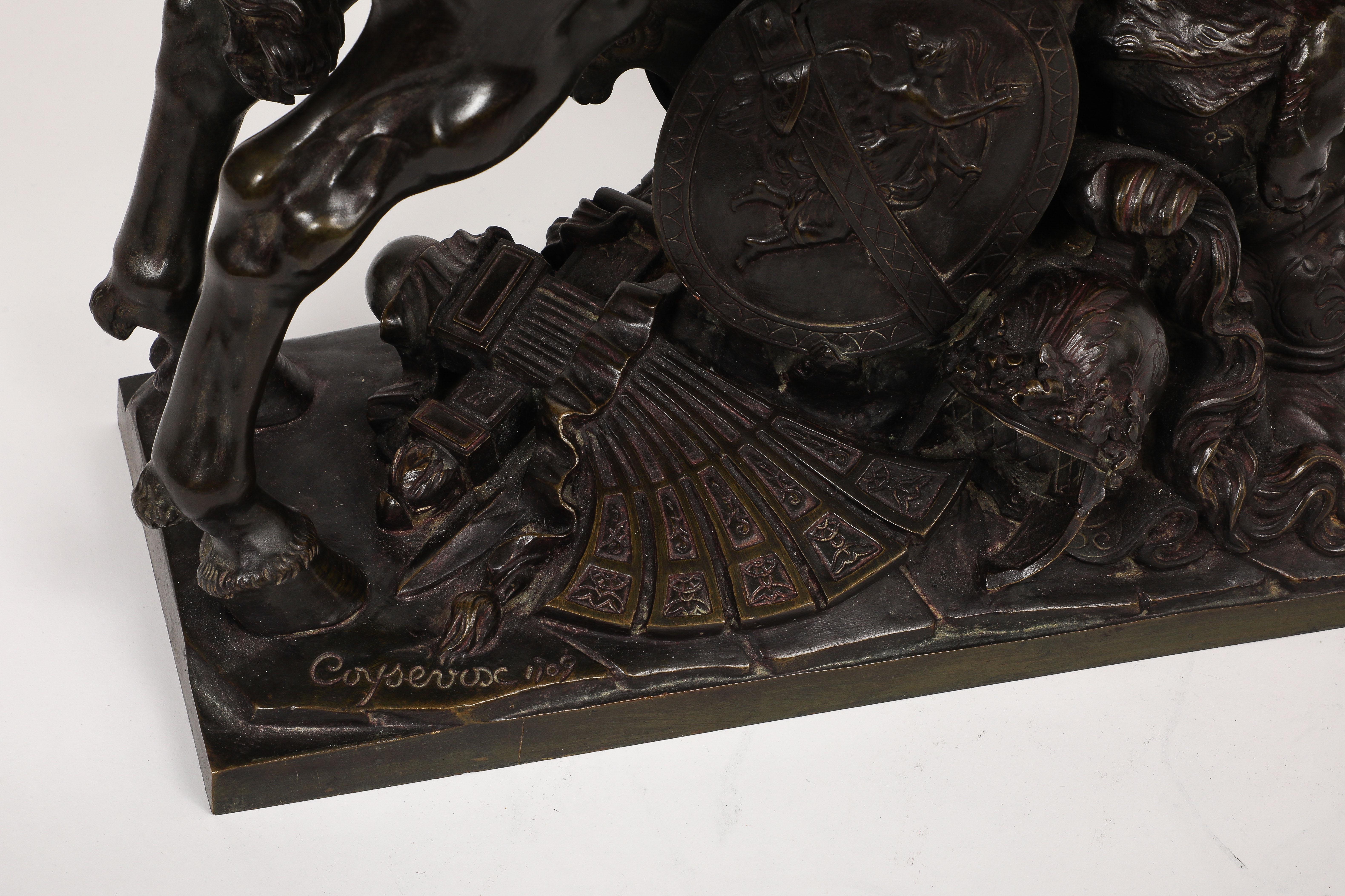 Large Patinated Bronze Group of Fame After the Model by Antoine Coysevox For Sale 8