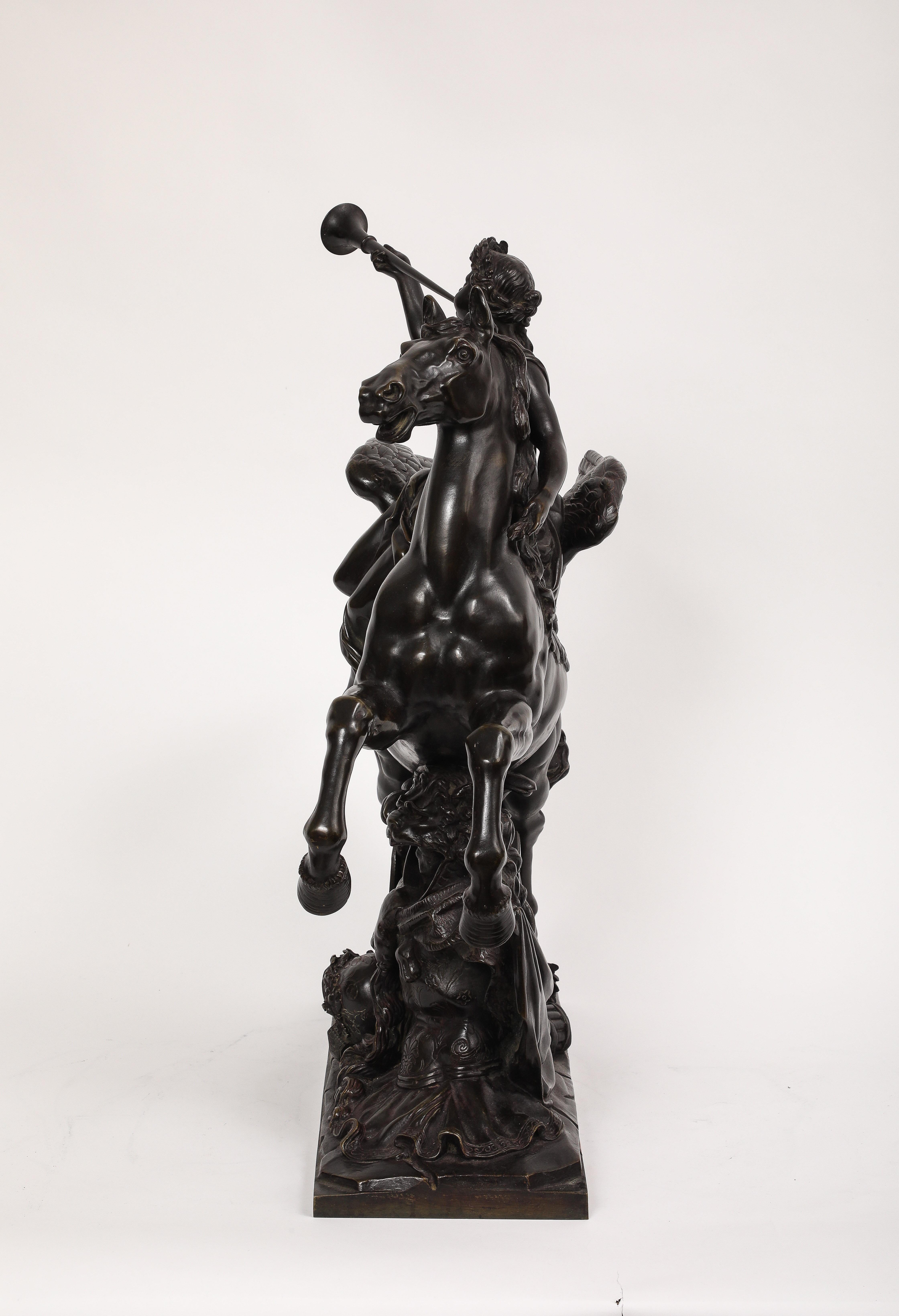 Louis XIV Large Patinated Bronze Group of Fame After the Model by Antoine Coysevox For Sale